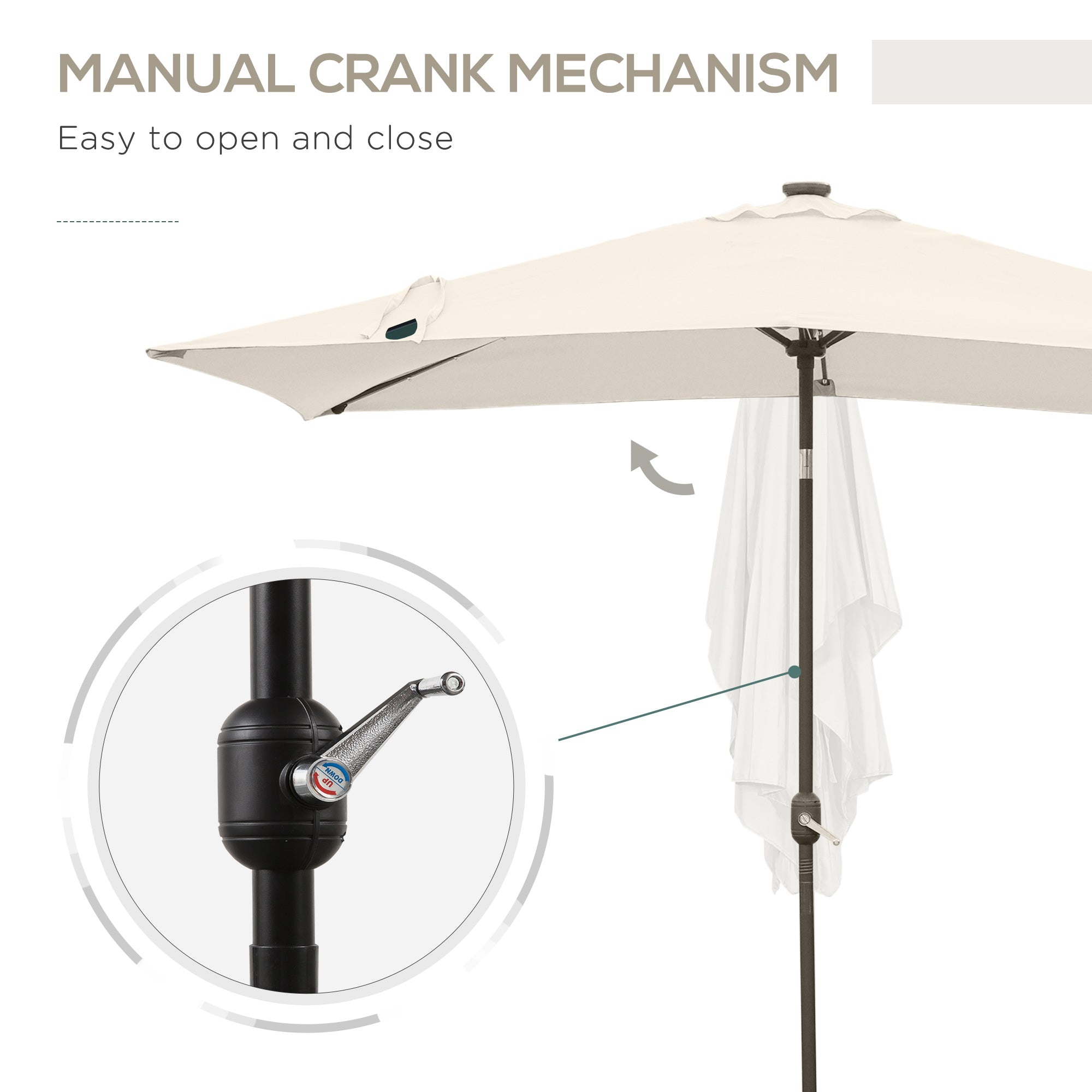Outsunny 6'x10' Solar LED Patio Umbrella: Rectangular Outdoor Table Umbrella with Tilt Crank, Beige