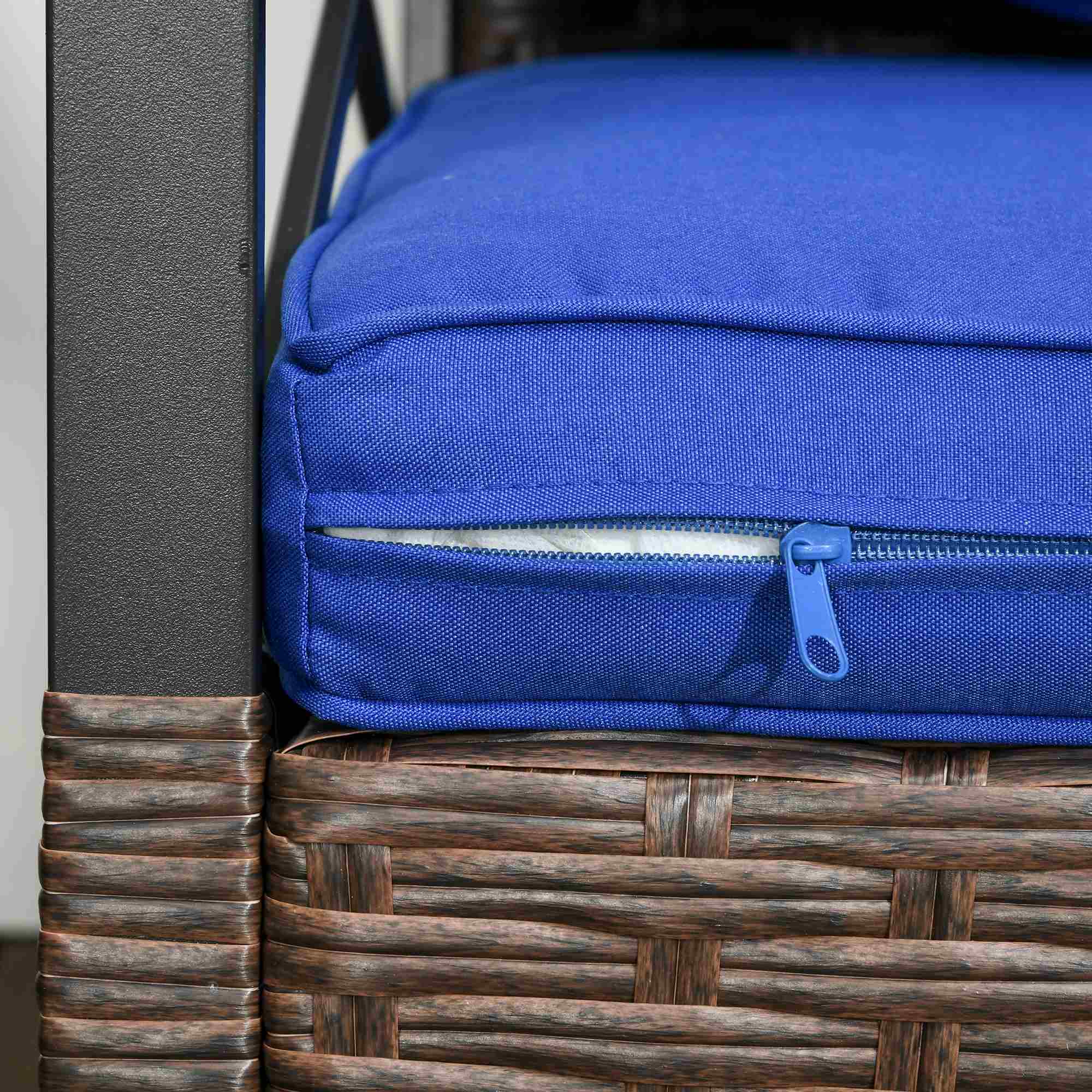 Outsunny Rocking Chair Set 3PC Outdoor PE Rattan Bistro Set with Two-tier Table Padded Cushions Dark Blue