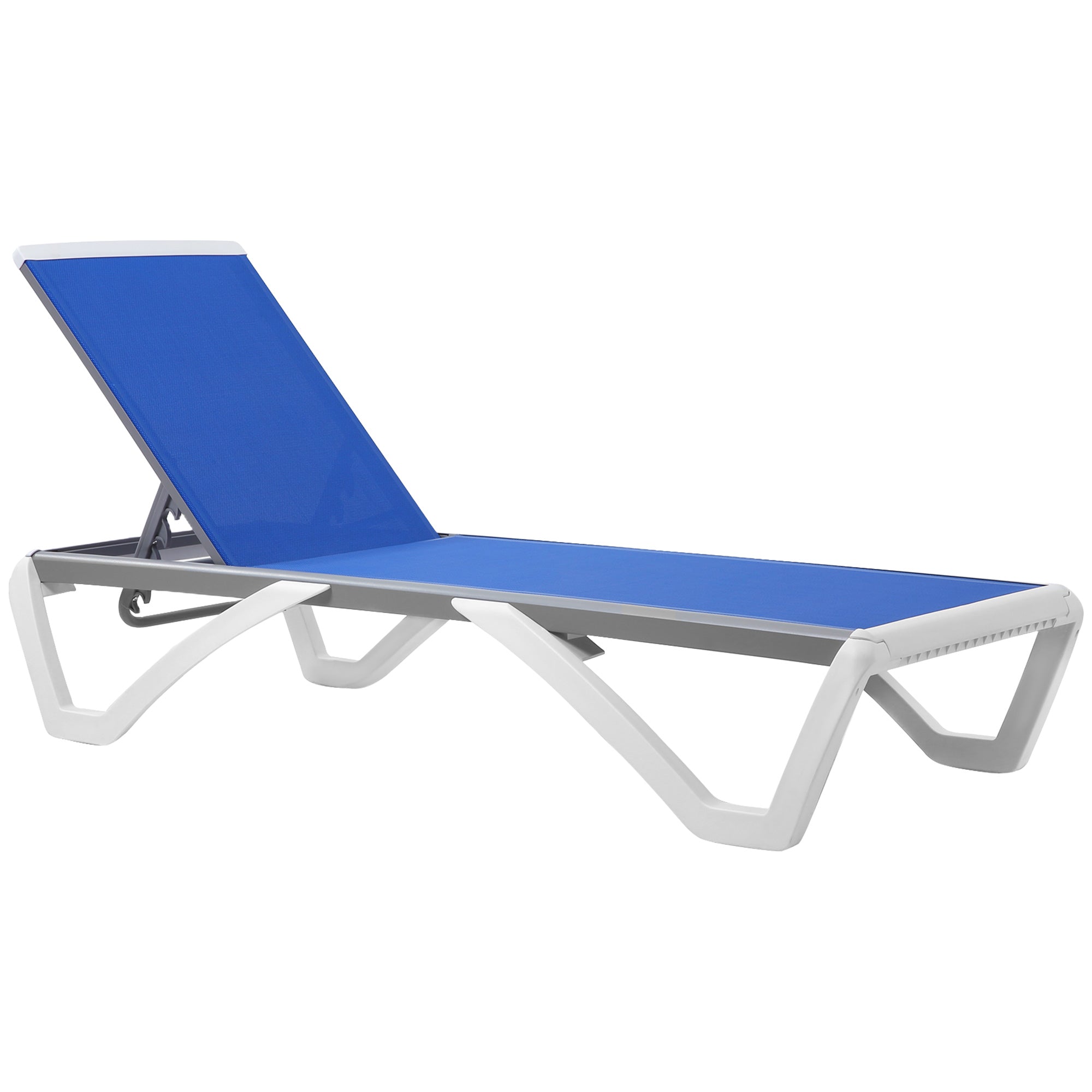 Outsunny Outdoor Chaise Lounge Chair Portable with Adjustable Back Wheels Breathable Mesh Fabric Blue