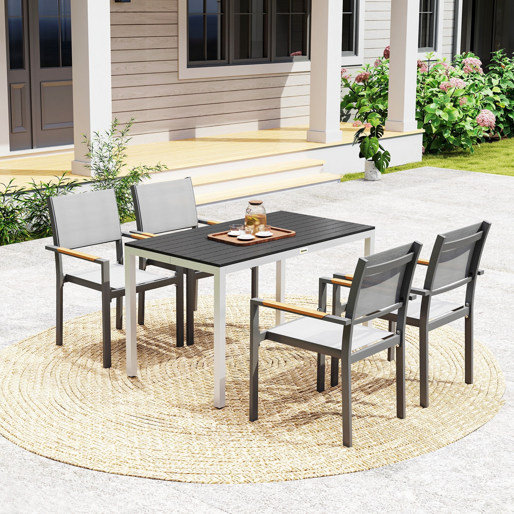 Outsunny Outdoor Dining Table for 4-6 with Easy Maintenance Slatted Top, Rust-Resistant Aluminium Frame, Black