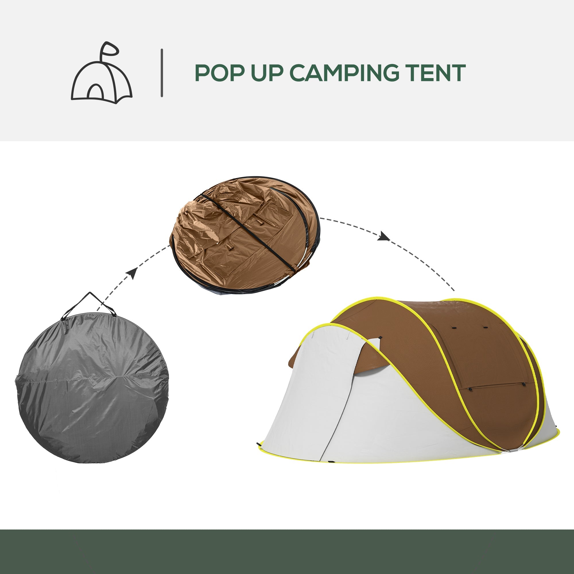 Outsunny Waterproof Pop Up Camping Tent 2 Porch Carry Bag for 2-3 People Outdoor Adventure Brown