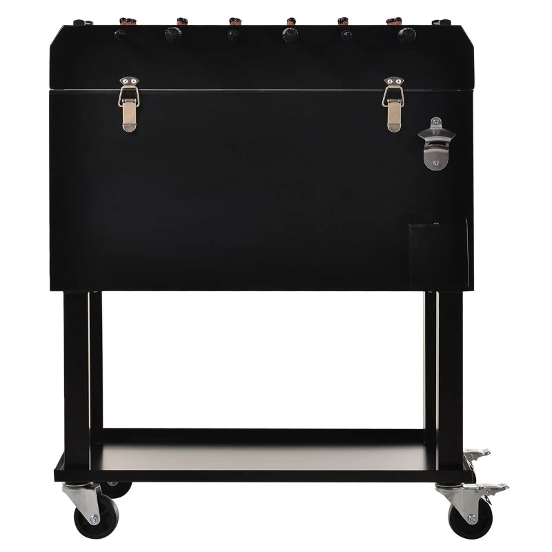 68QT Patio Cooler Ice Chest with Foosball Table Top, Portable Poolside Party Bar Cold Drink Rolling Cart on Wheels with Tray Shelf Black