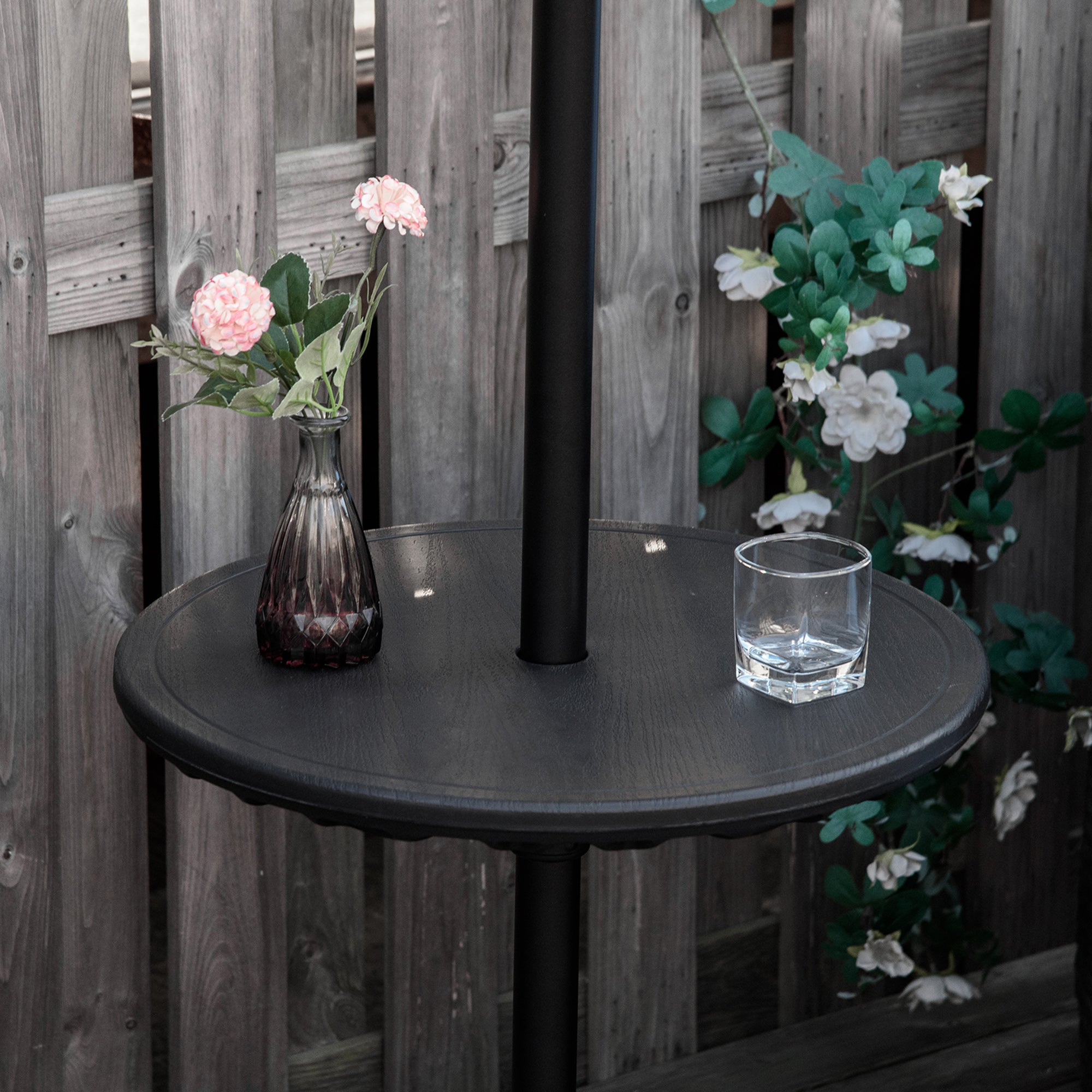 Outsunny Patio Table: 19.7" Round Tray with Umbrella Hole Water-Safe for Beach Pool Black