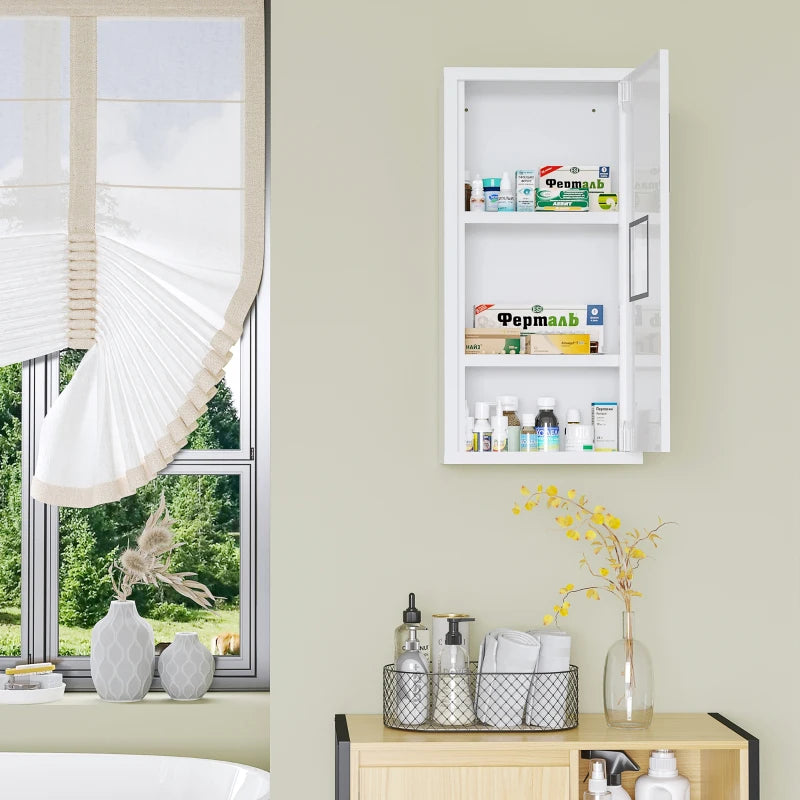 Wall Mount Medicine Cabinet Bathroom Cabinet with 2 Shelves, Steel Frame and Magnetic Door, White