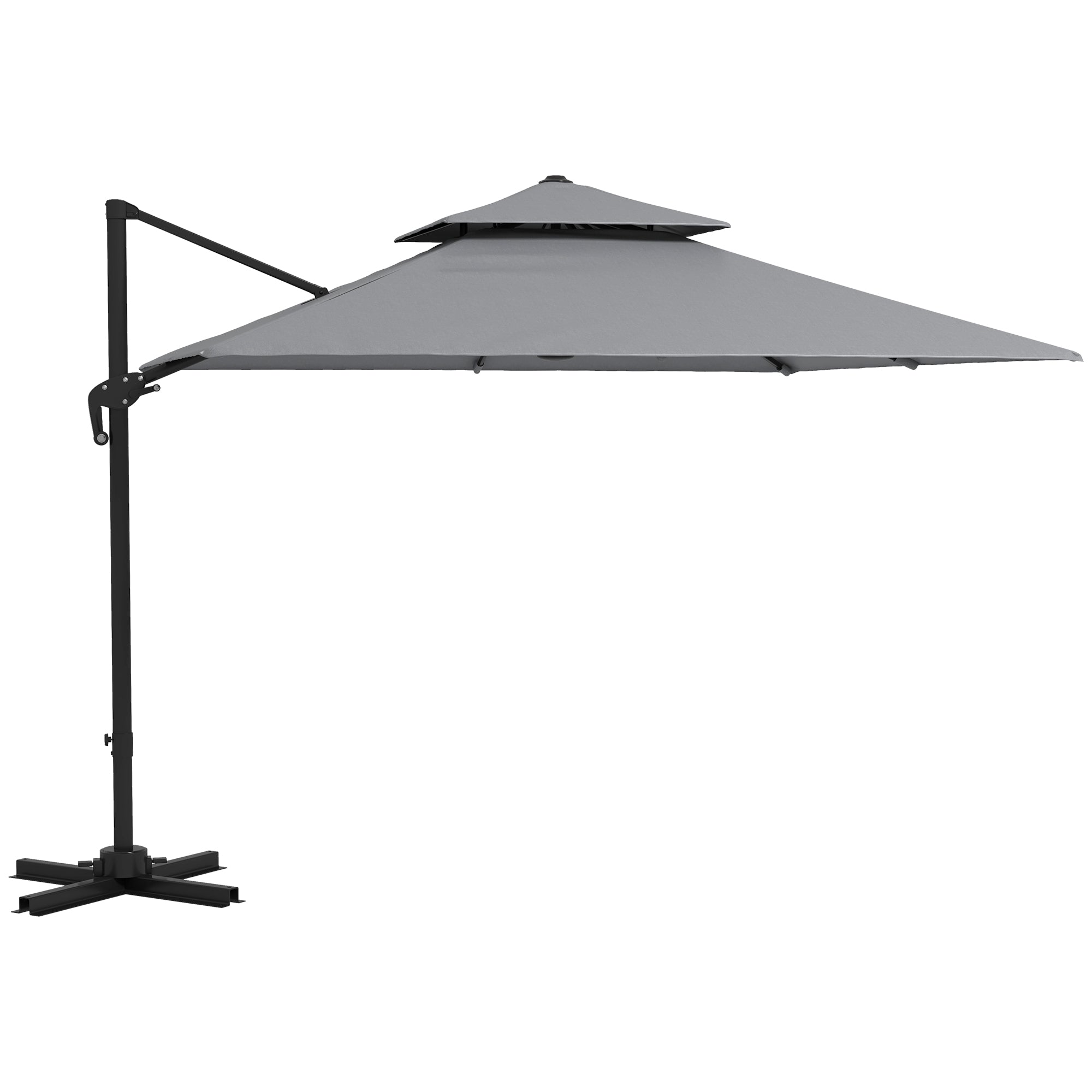 Outsunny 10'x10' Cantilever Patio Umbrella Double Top Square Offset Umbrella 360° Rotation Light Grey
