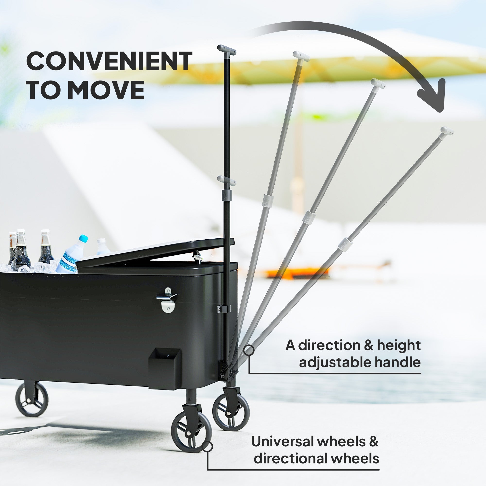 Outsunny 80-Qt Outdoor Patio Cooler Cart, Rolling Ice Chest with Adjustable Handle, Wheels, Bottle Opener, Drainage, Outdoor Beverage Cooler Bar Cart for Party BBQ Camping, Black