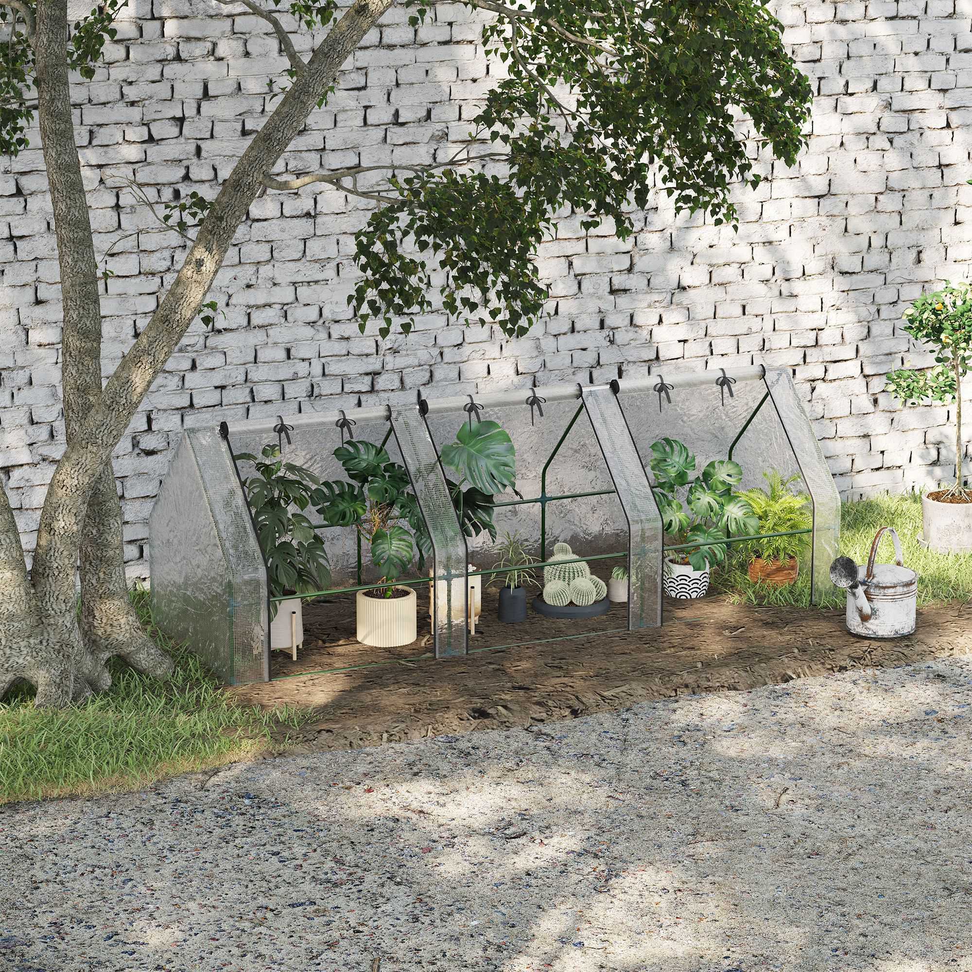 Outsunny Portable Mini Greenhouse 9'x3'x3', Tunnel Design with Large Zipper Doors, PE Cover for Extended Season Growing - White