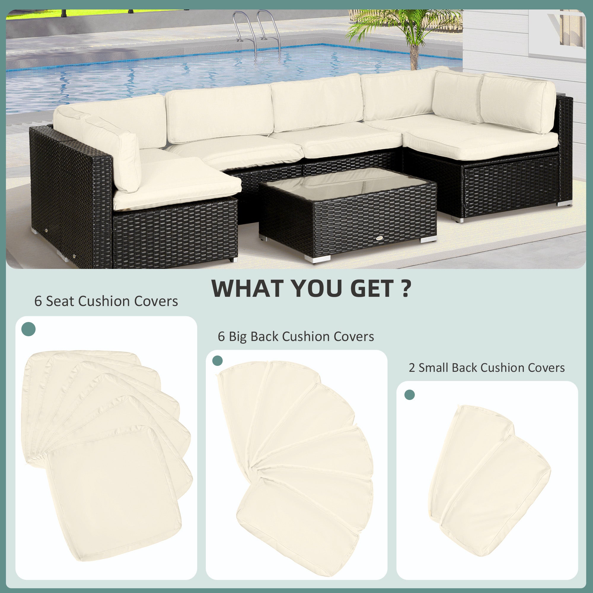 Outsunny Patio Rattan Sofa Set 14pc Outdoor Cushion Polyester Cover Replacement Set White No Cushion