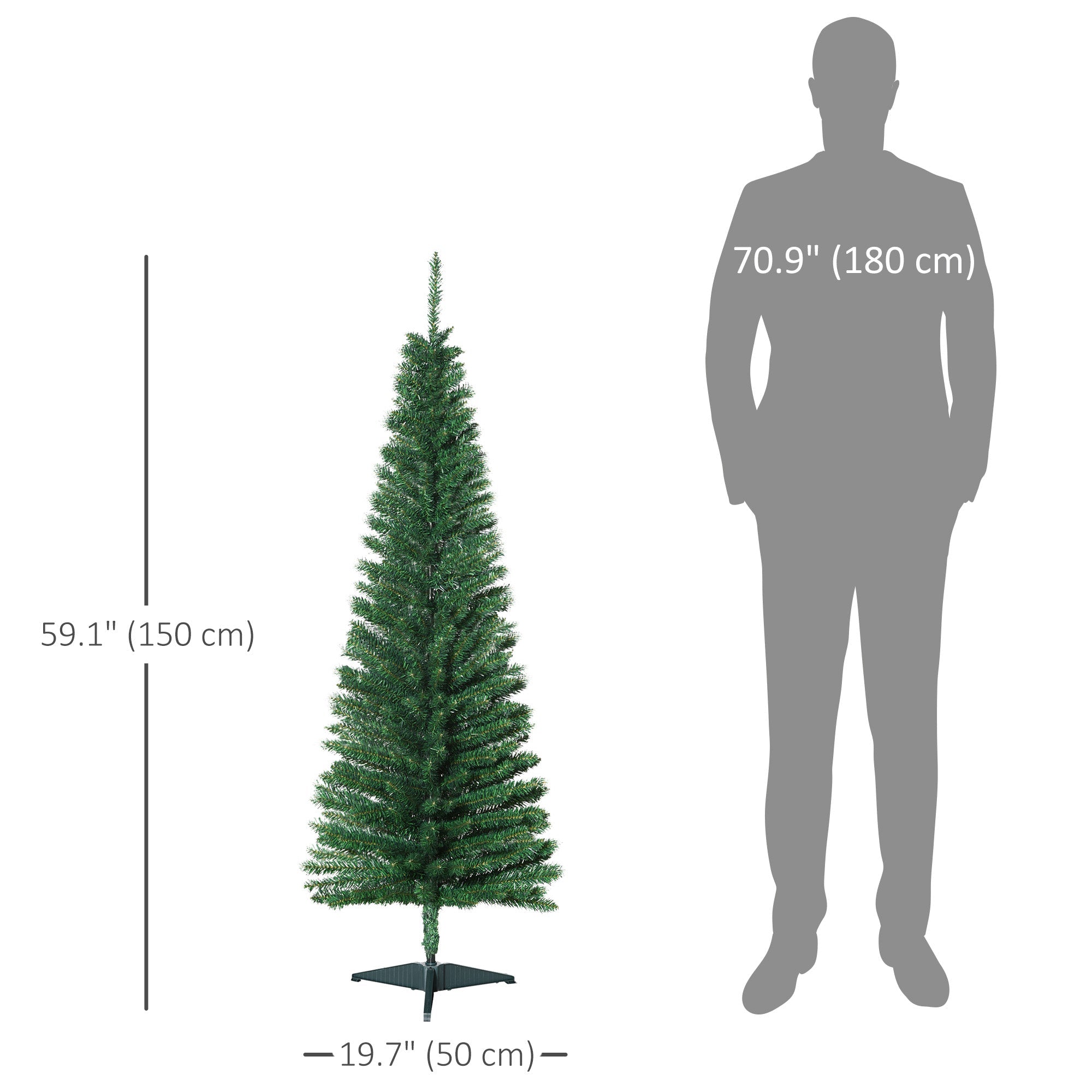 HOMCOM 5FT Artificial Christmas Tree, Pencil Christmas Tree with Realistic Branches, Stable Stand, Green