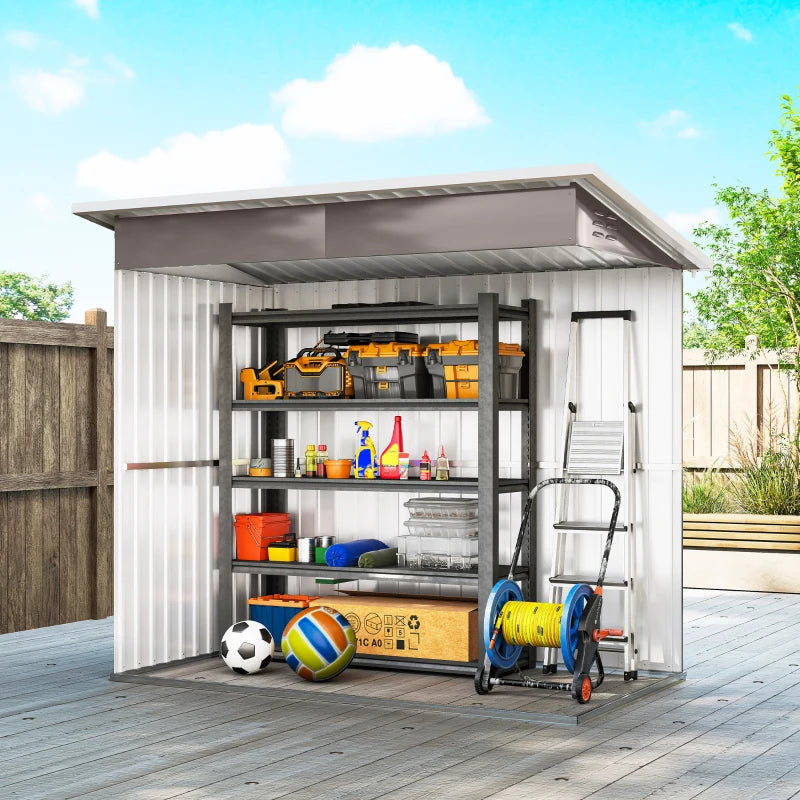 7' x 4' Galvanised Steel Outdoor Storage Shed, Garden Shed with Window, Lockable Wide Door and Air Vents, Warm Grey