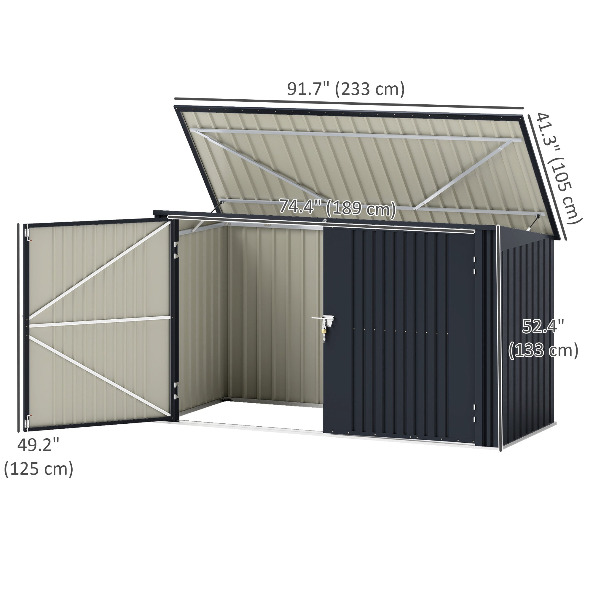 Outsunny 7.6 x 3.4ft Outdoor Storage Shed, Triple Garbage Bin Shed Organizer with Lockable Double Doors and Openable Lid