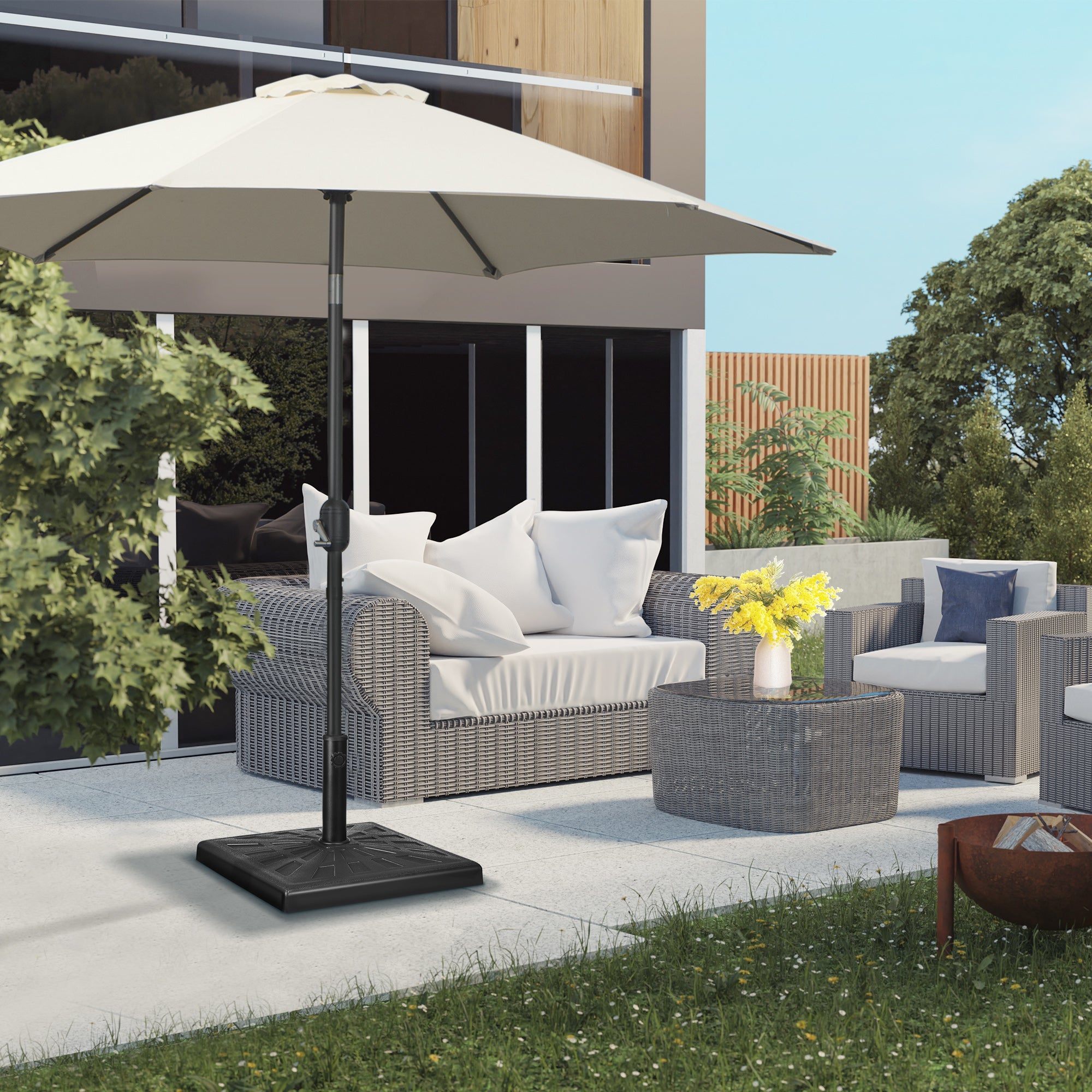 Outsunny 42 lb Heavy Duty Patio Umbrella Stand 20" Resin Square Market Holder for Outdoor Black