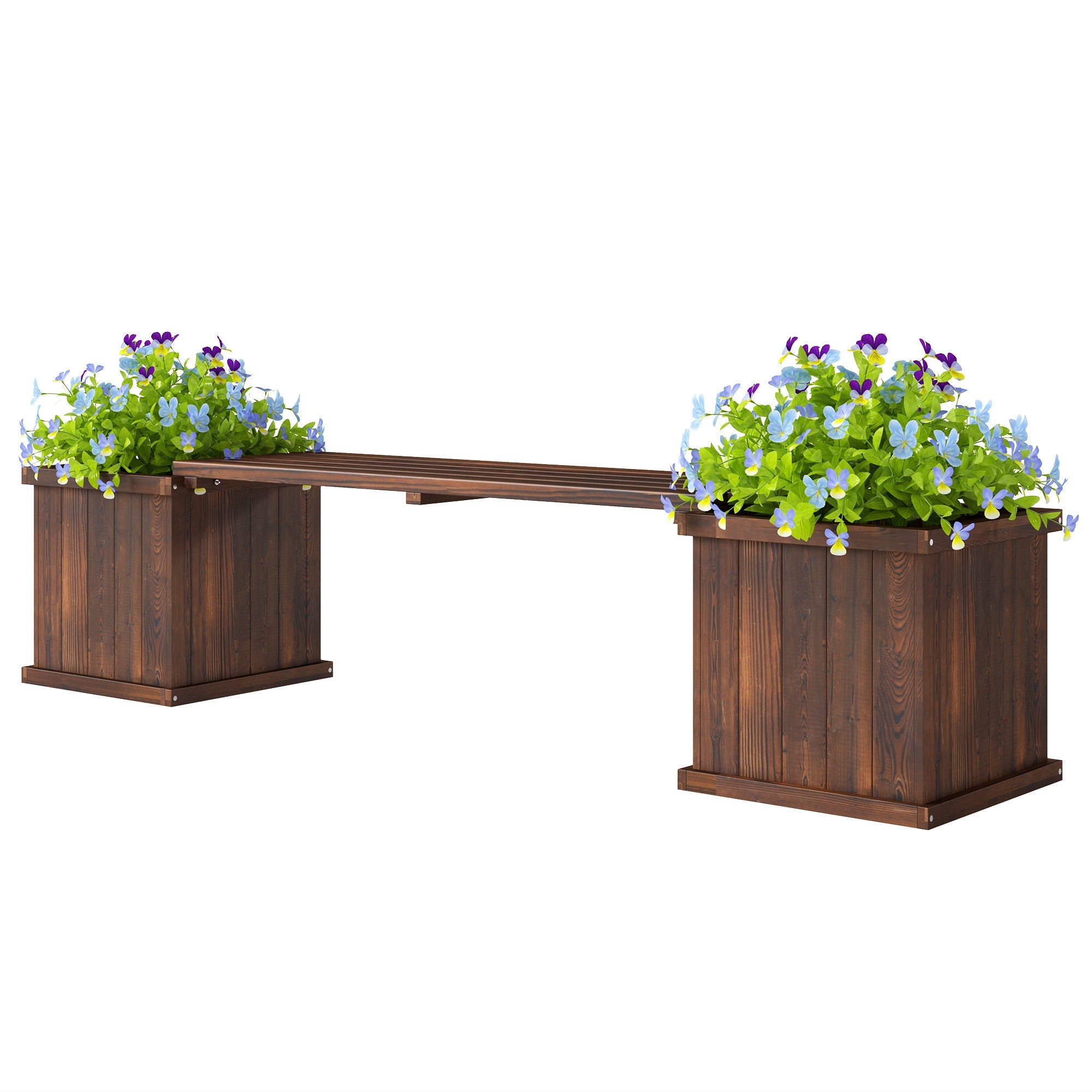 Outsunny Garden Planter with Raised Garden Bed Bench for Patio Park, 69.25" x 15" x 15.75", Carbonized