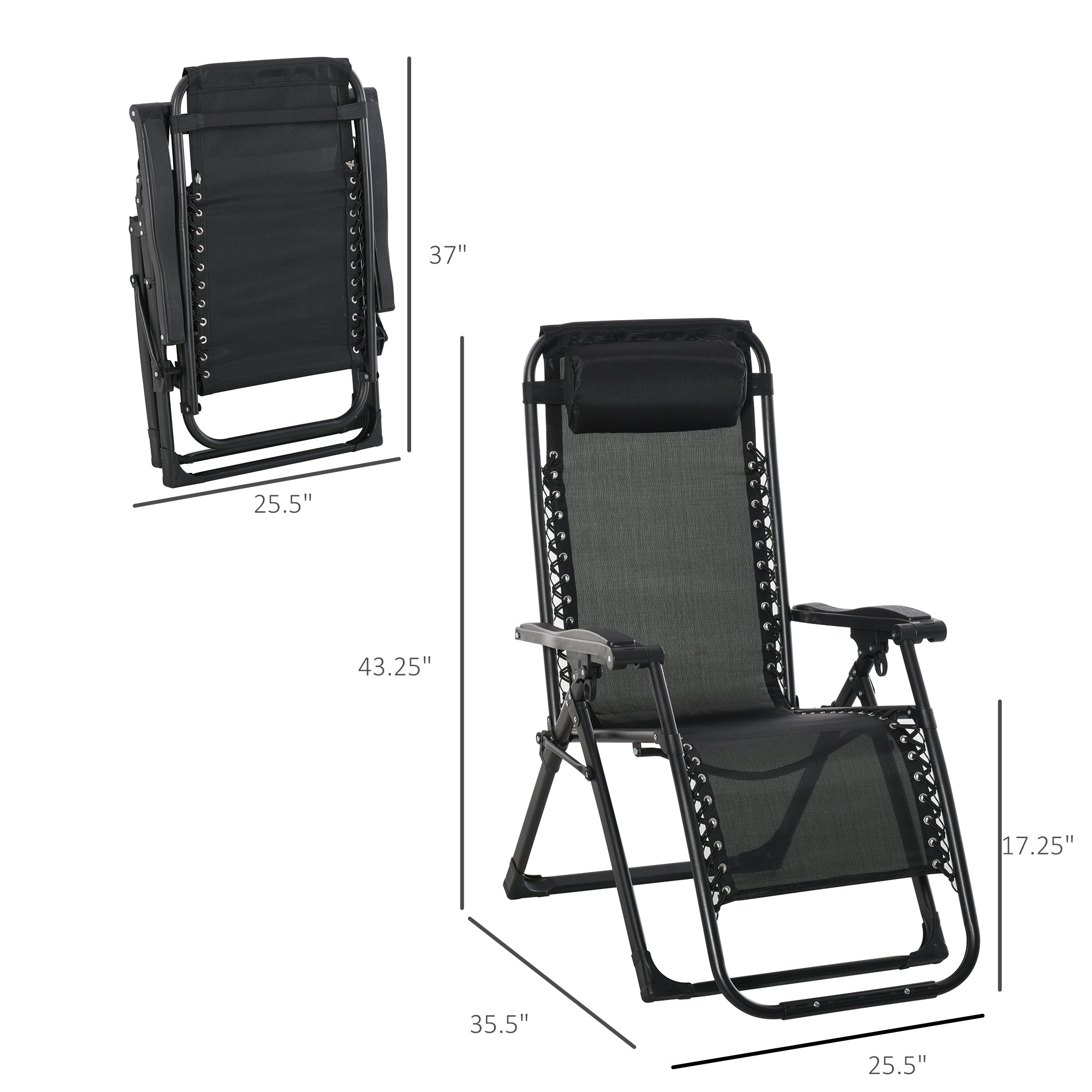 Outsunny Zero Gravity Reclining Chair - Folding Sun Lounger with Cushion & Headrest for Ultimate Relaxation, Black