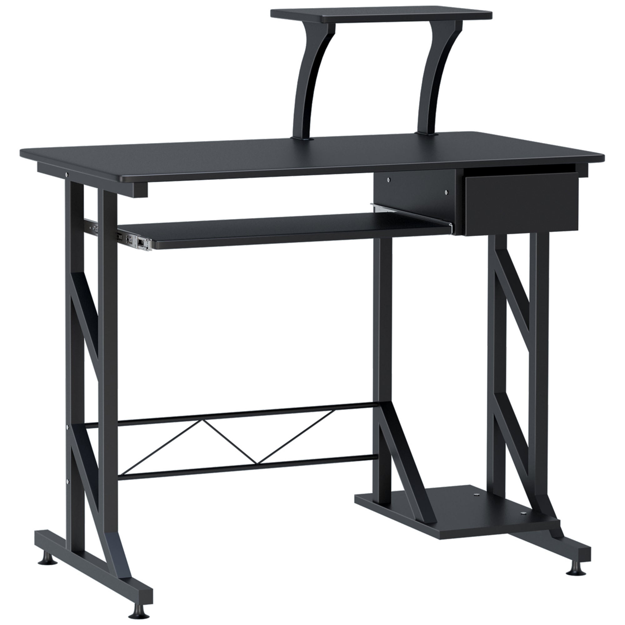 HOMCOM Compact Computer Desk with Keyboard Tray & Drawer in Black 35.4"Lx19.7"Wx37.4"H