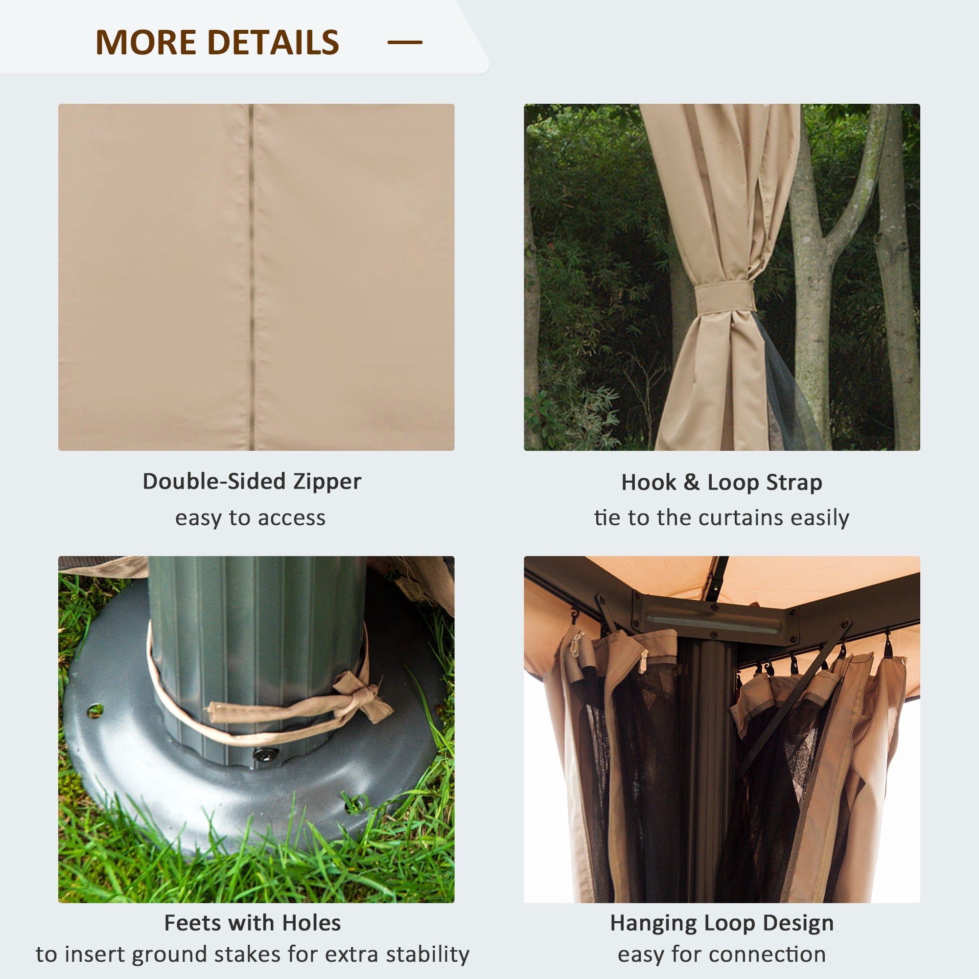 Outsunny 10'x10' Soft-top Patio Gazebo Canopy Garden Shelter Tent with Double Tier Roof, Polyester Curtains, Mesh Screen Drapes, Khaki