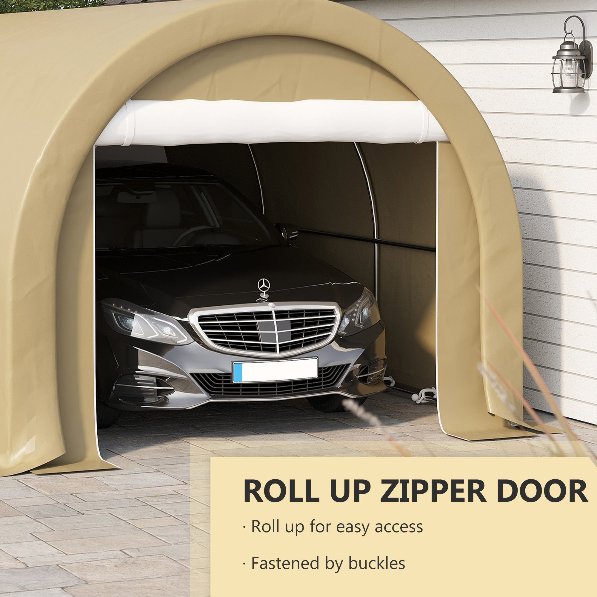 Outsunny Portable Carport 10'x16' Heavy Duty Tent with Zippered Door PE Cover Beige