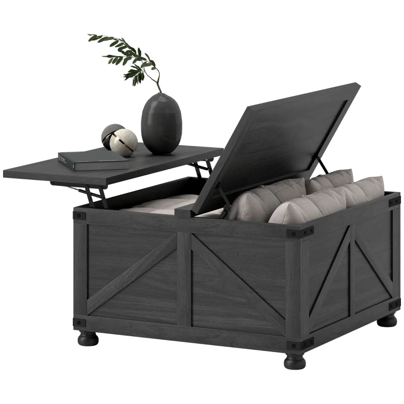Coffee Table with Lift Top, 32" Farmhouse Center Table with Hidden Compartment for Living Room, Black Wood Grain
