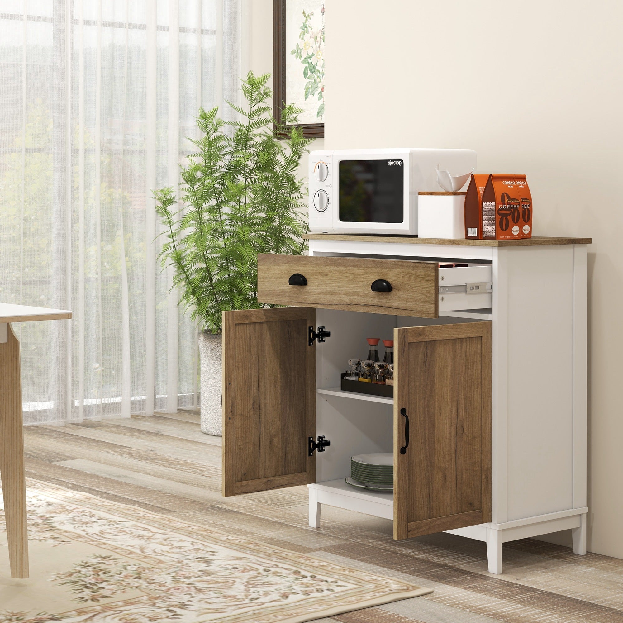 HOMCOM Distressed Wood Farmhouse Sideboard: Storage Cupboard with Drawer & 2 Doors for Rustic Kitchen & Living Room Decor