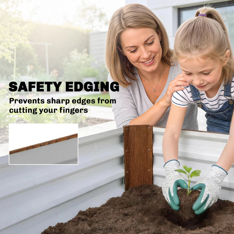 8 x 2.6 x 1.5ft Galvanized Raised Garden Bed, Reinforced Outdoor Planter Box with Open Bottom, Brown Wood Effect