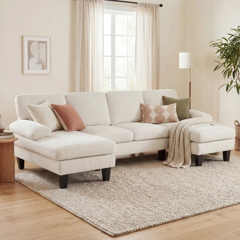 Sectional Sofa, U Shaped Couch with Double Chaise, Pillow-top Armrests and Spring Cushions, 2200lb Capacity, Beige