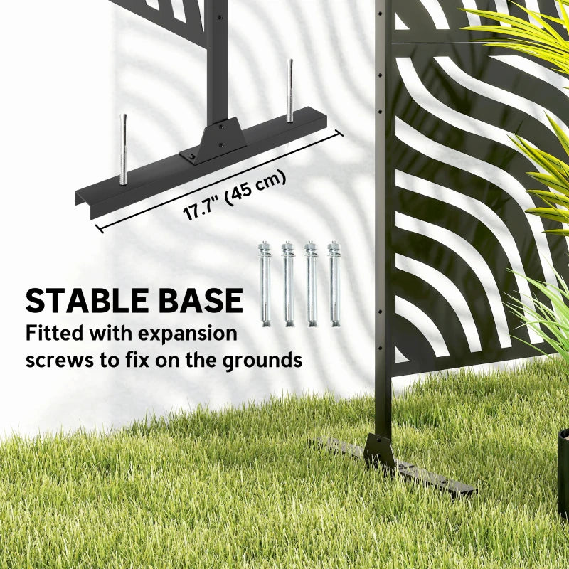 Metal Outdoor Privacy Screen, Freestanding Outdoor Divider with Stand, 78" x 48", Black