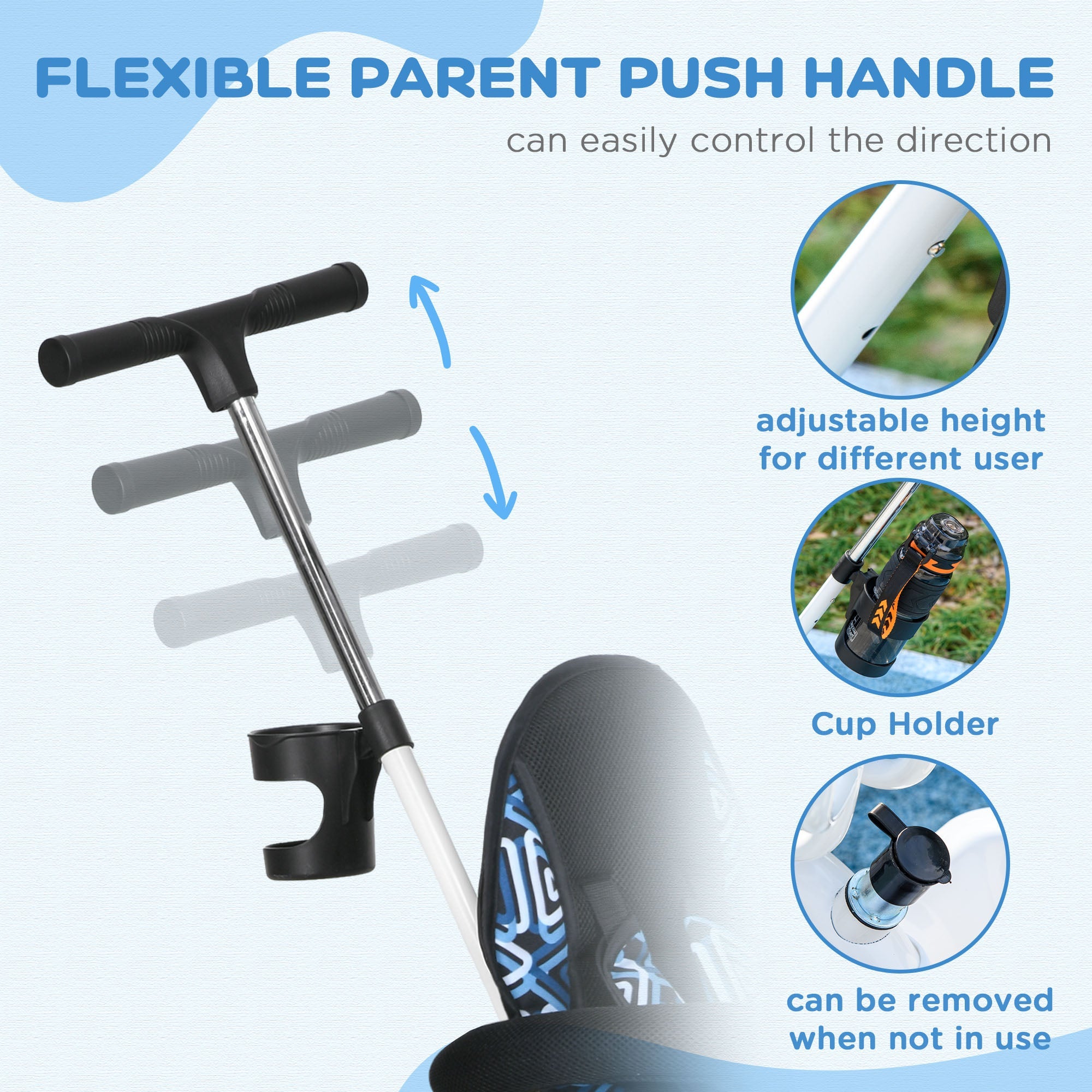 Qaba 4-in-1 Convertible Kids Tricycle with Removable Handlebar and Canopy Blue