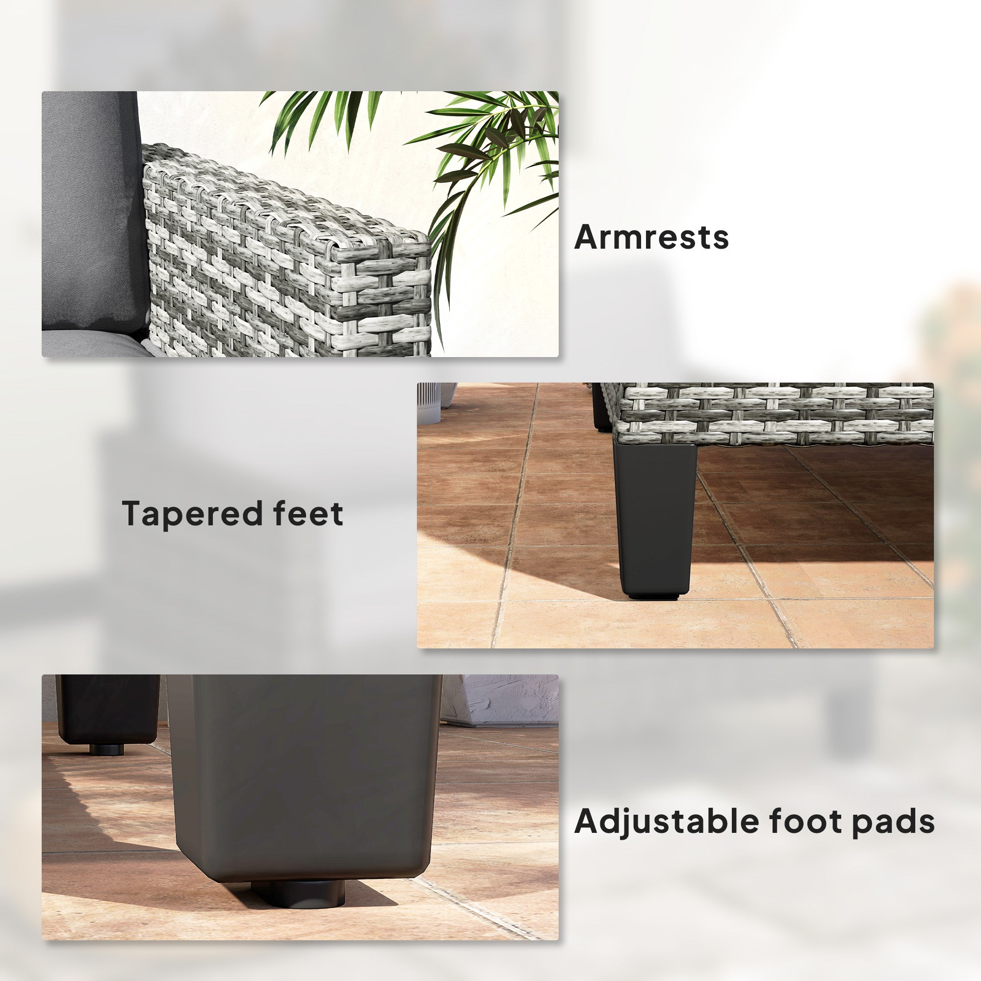 Outsunny 2 Seater Rattan Outdoor Sofa, Patio Couch Loveseat with Cushions and Armrests for Garden, Balcony, Dark Grey