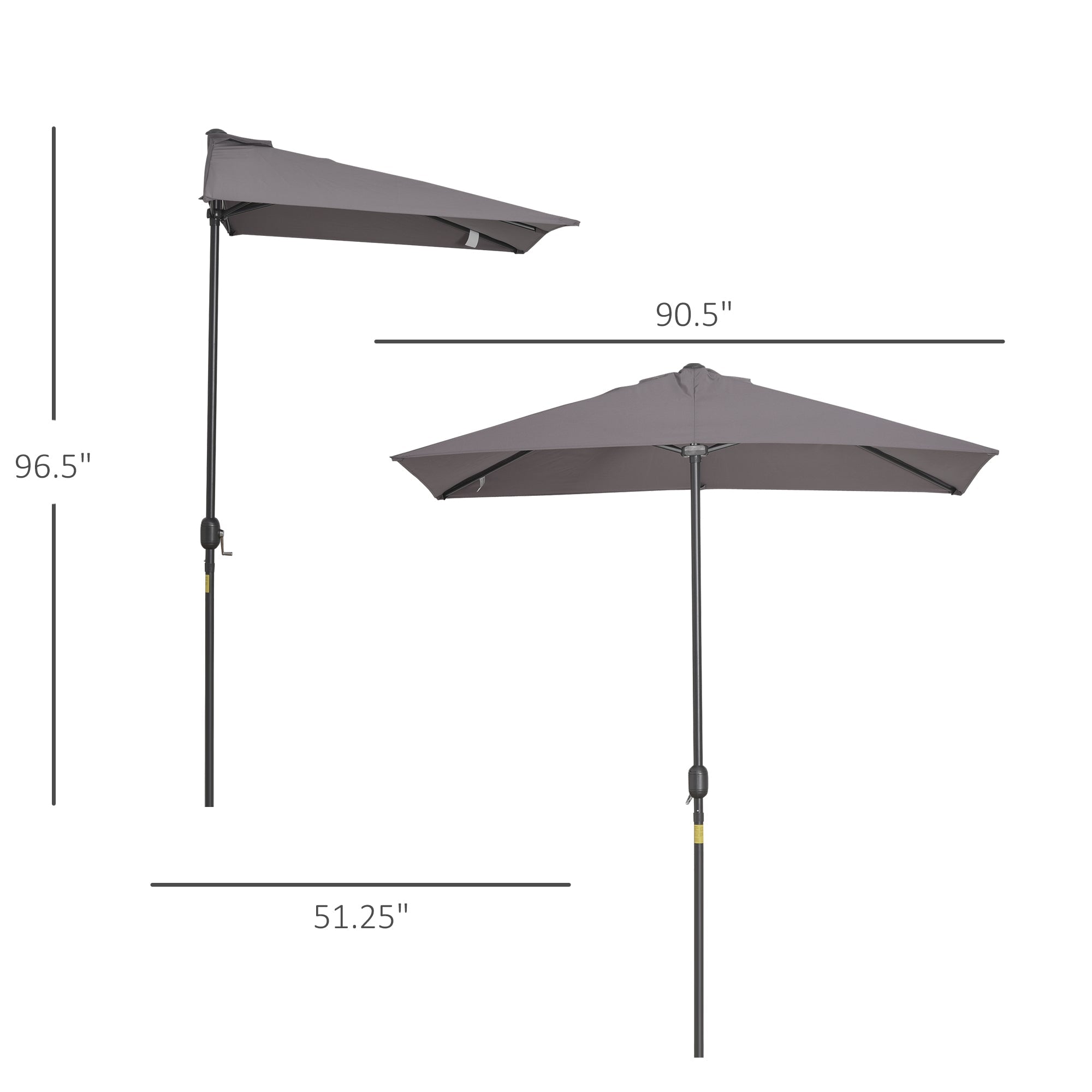 Outsunny Half Round Umbrella 8ft Balcony Parasol for Patio Garden Outdoor Window Sun Shade Grey