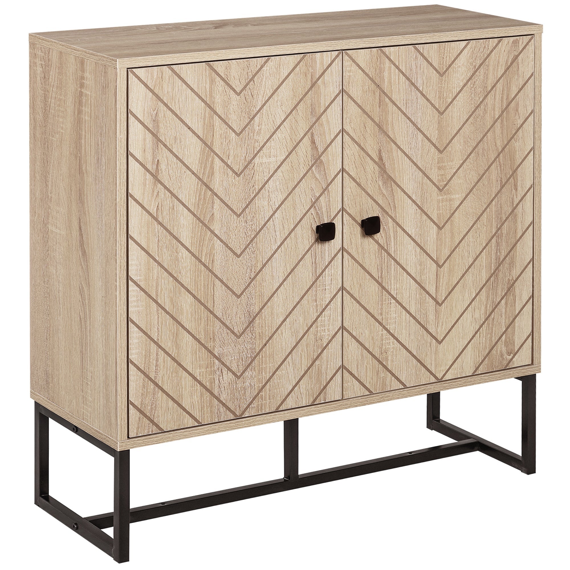 HOMCOM Mid-Century Sideboard: Storage Cabinet with Dining Buffet Table, Adjustable Shelf, Metal Base, Natural Finish