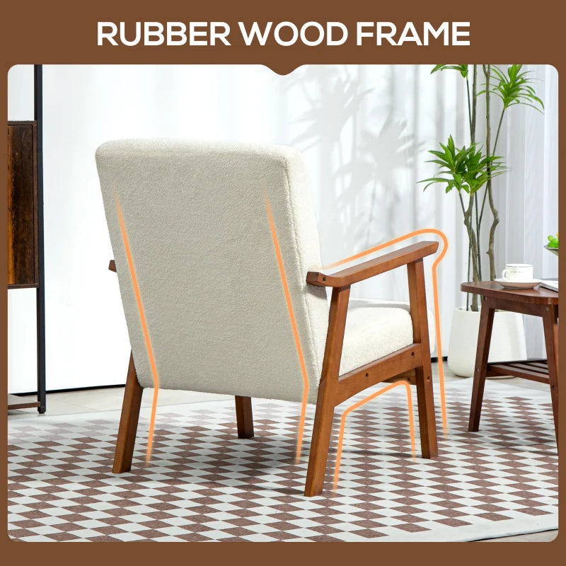 Living Room Chair Boucle Accent Chair for Bedroom with Wide Seat and Thick Padding, White