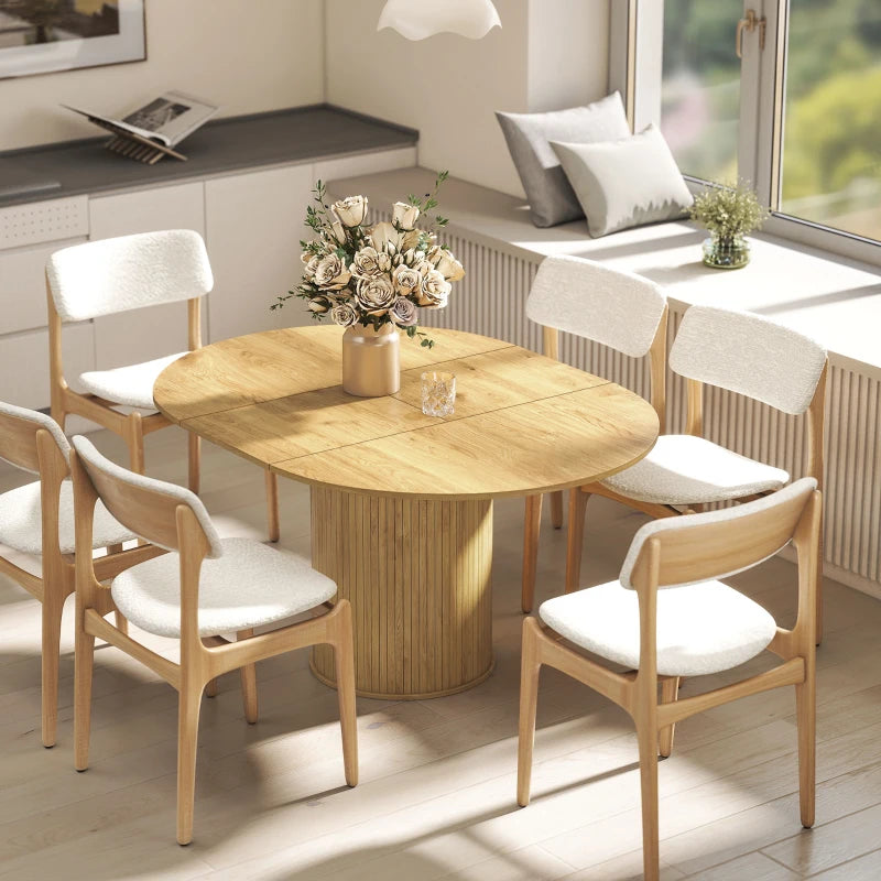 Extendable Kitchen Table for 6-8, 43.5"-59" Farmhouse Dining Table with Pedestal Base Natural Wood Finish