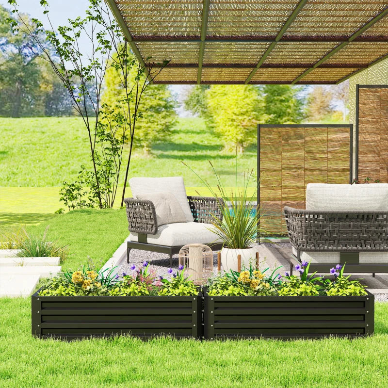 Galvanized Raised Garden Beds, Outdoor Planter Box, Set of 2, for Flowers, Herbs and Vegetables, Black