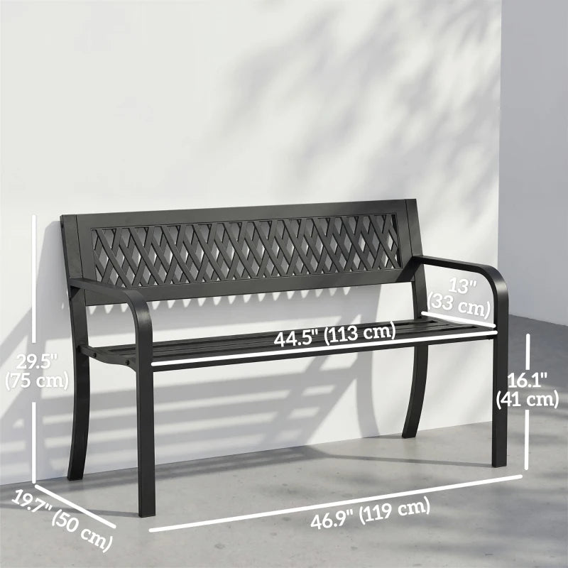 Outdoor Bench with Floral Backrest 2 Seater Garden Bench with Armrests for Yard Park Balcony Black