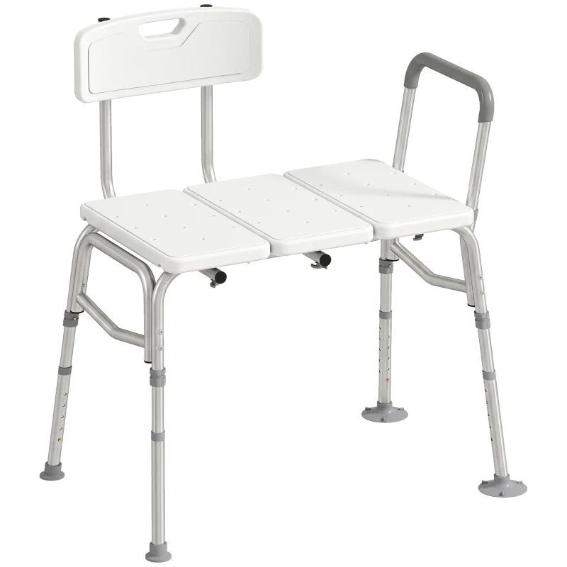 Tub Transfer Bench & Shower Chair with Adjustable Height, Armrest & Backrest – White