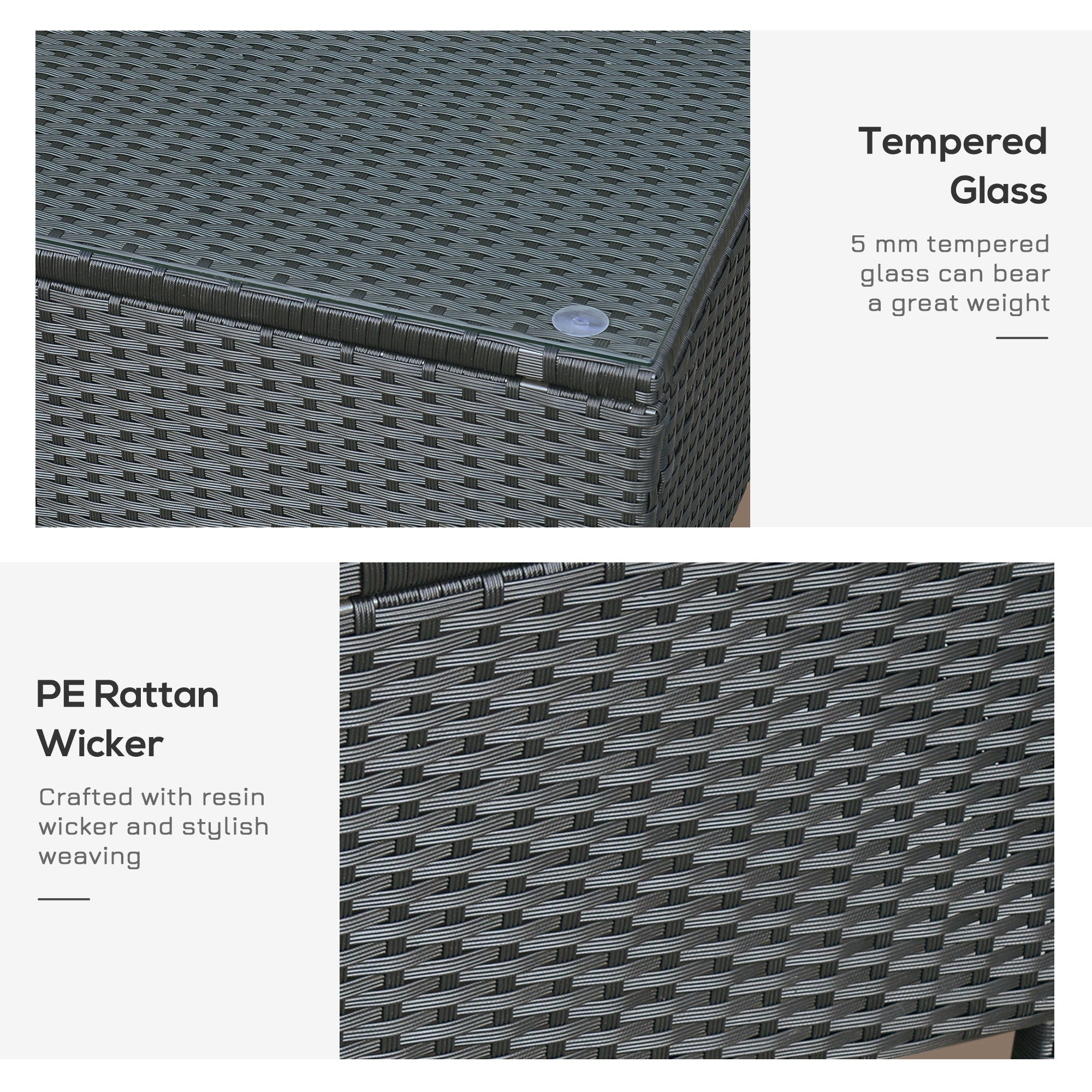 Outsunny Rattan Wicker Coffee Table with Glass Top - Black Outdoor Garden Patio Furniture