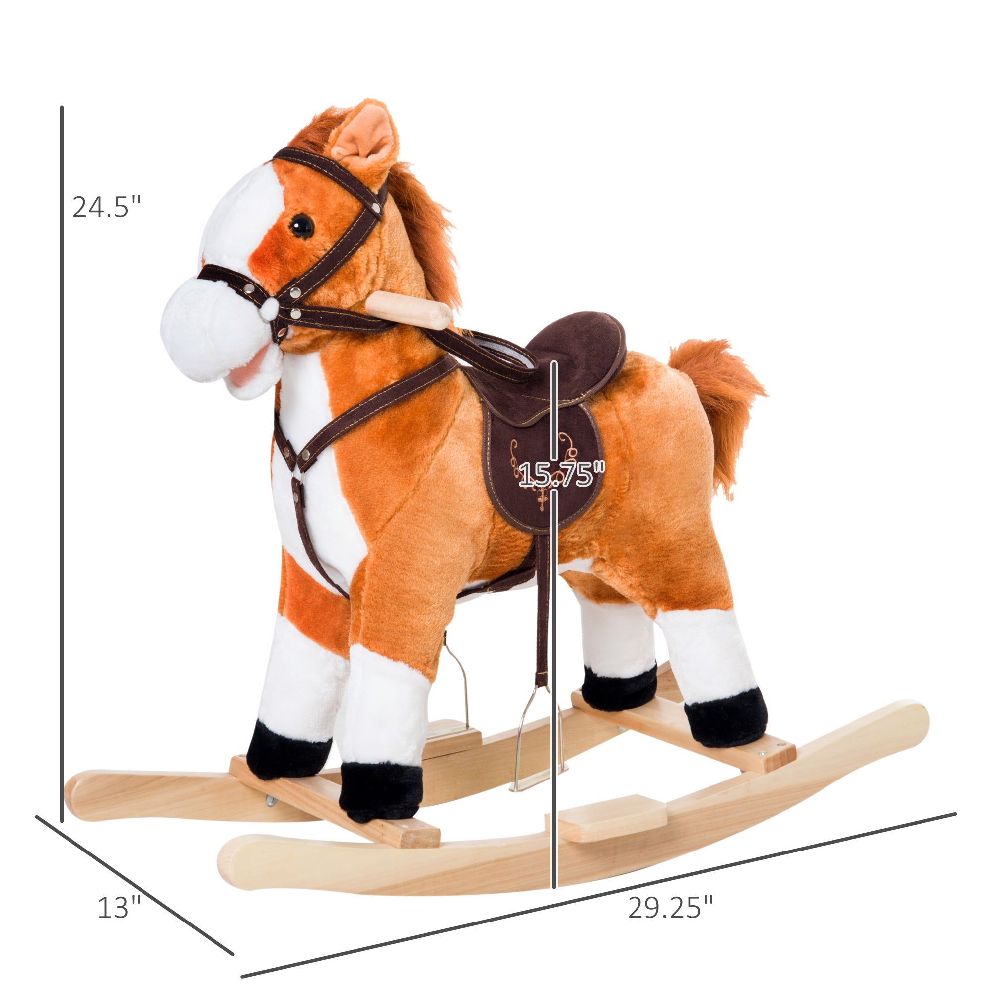 Qaba Kids Rocking Horse Poney Child Plush Ride on Toy w/ Realistic Sound Red Brown