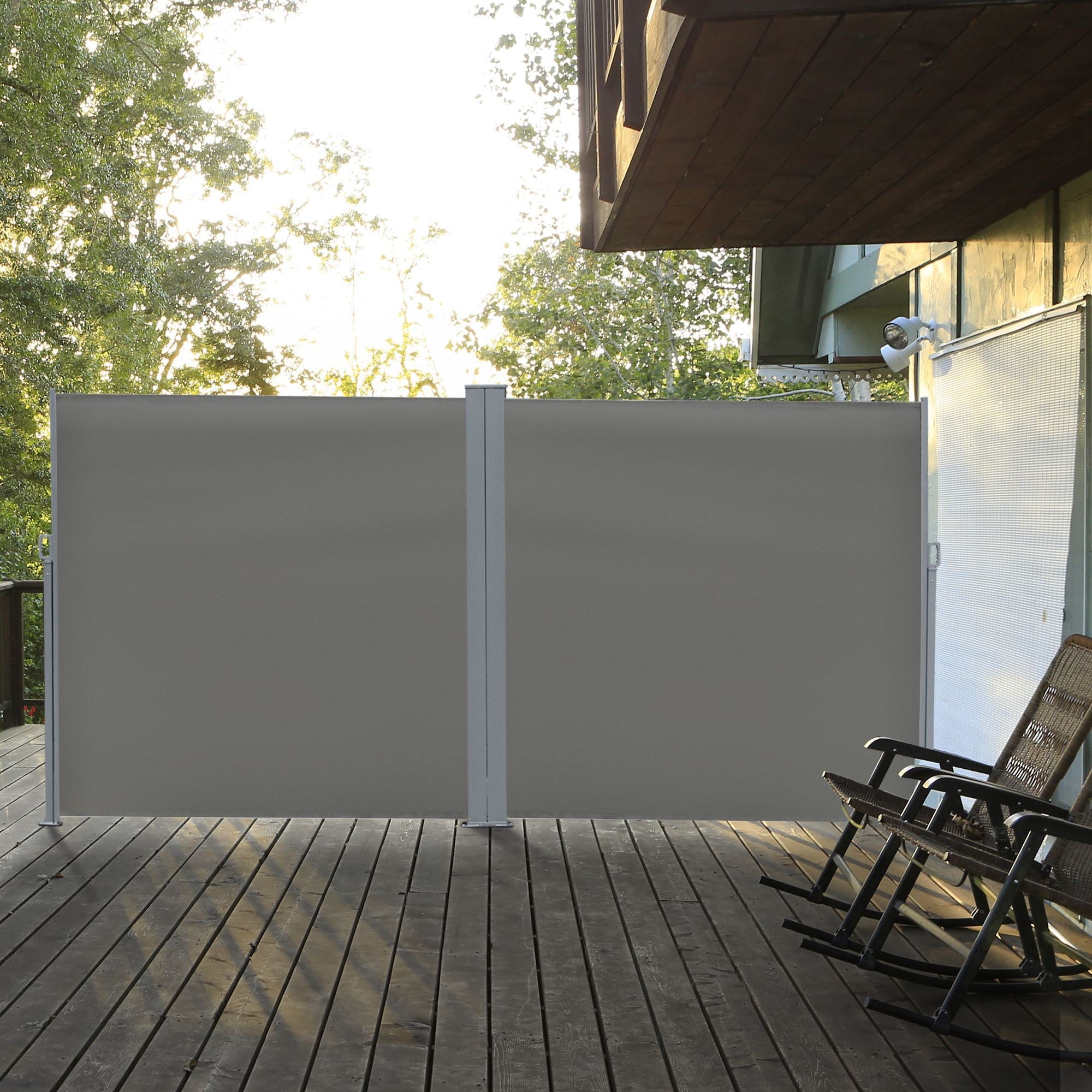 Outsunny Patio Privacy Divider: Double Side Retractable Sunshield for Garden Shade, Grey