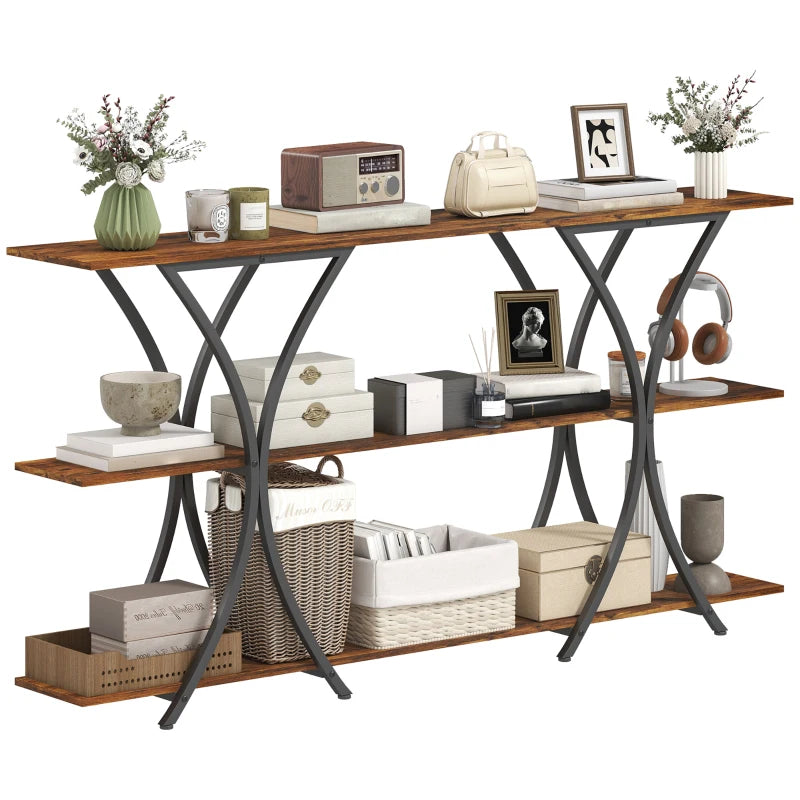 71" Console Table, 3-Tier Industrial Entryway Table with 2 Storage Shelves for Living Room, Hallway, Rustic Brown