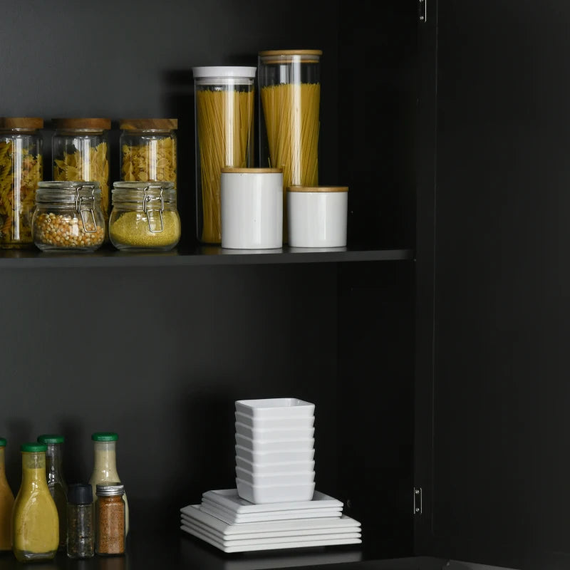 72" Kitchen Pantry Cabinet, Freestanding Storage Cabinet, 4-Door Cabinet with Drawer and Adjustable Shelves, Black