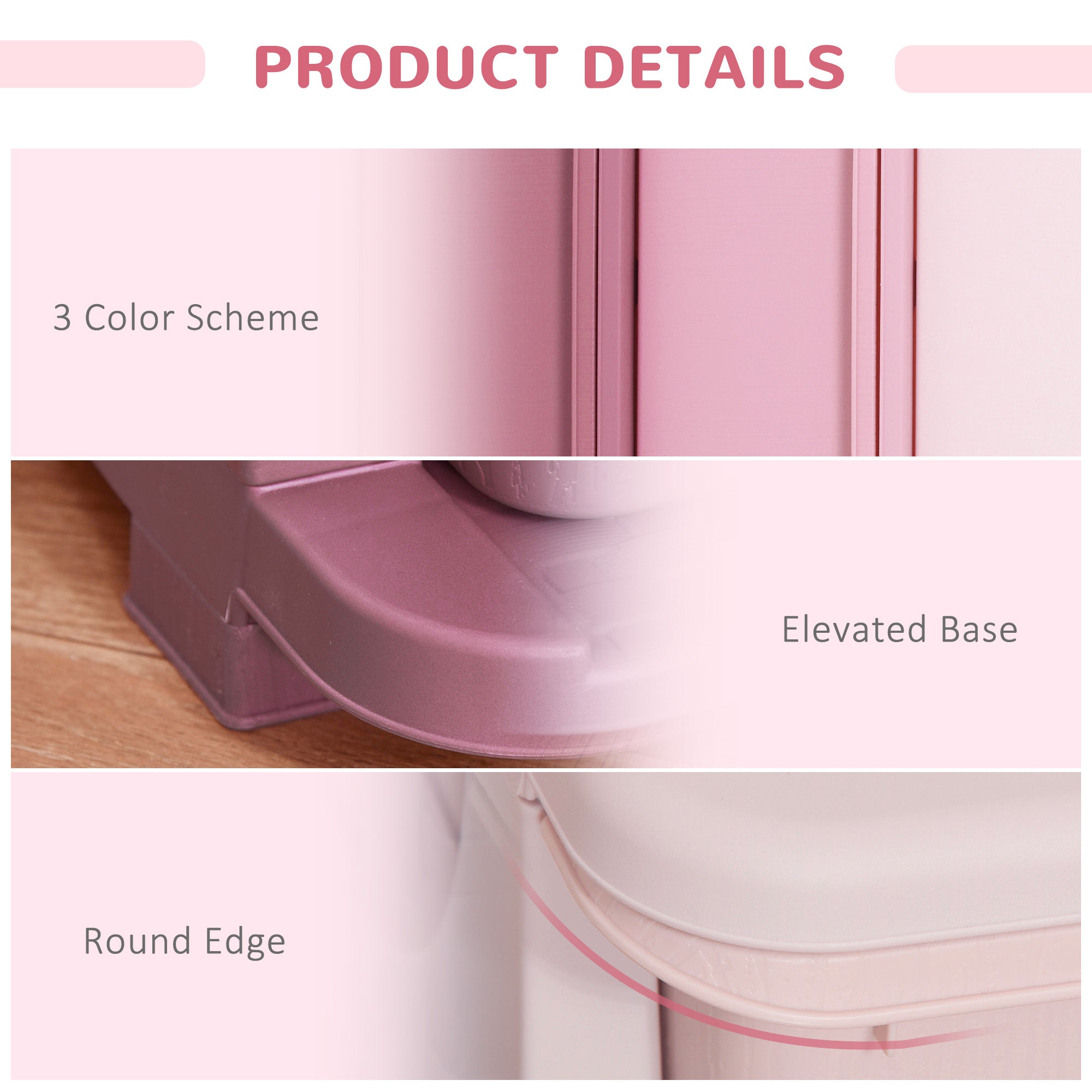 Qaba 3 Tier Kids Toy Organizer and Storage Bins with 3 Plastic Drawers, Pink