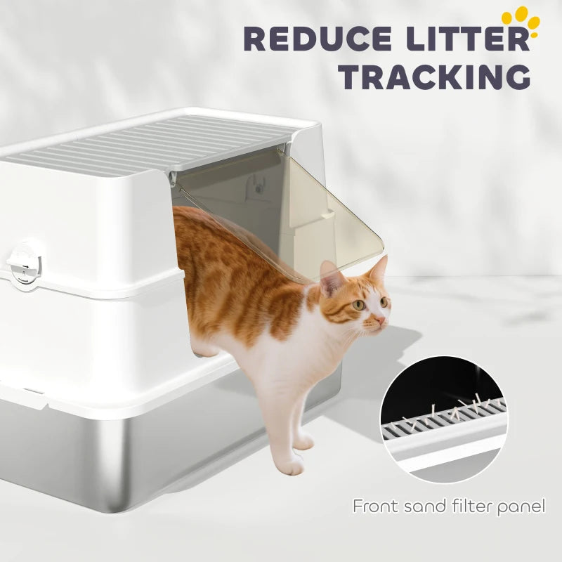 XL Stainless Steel Litter Box with Lid, Extra Large Covered Cat Litter Box for Indoor Kittens with Filp Top, Scoop