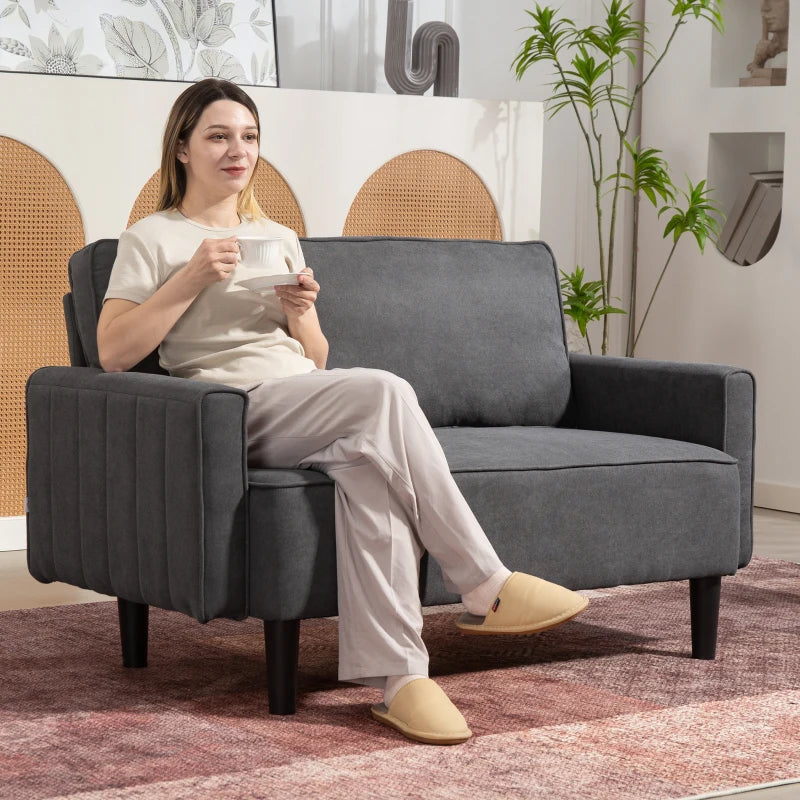 Loveseat Sofa, Linen 2 Seater Sofa Couch with Thick Padded Seat & Backrest for Living Room, Home Office, Dark Grey