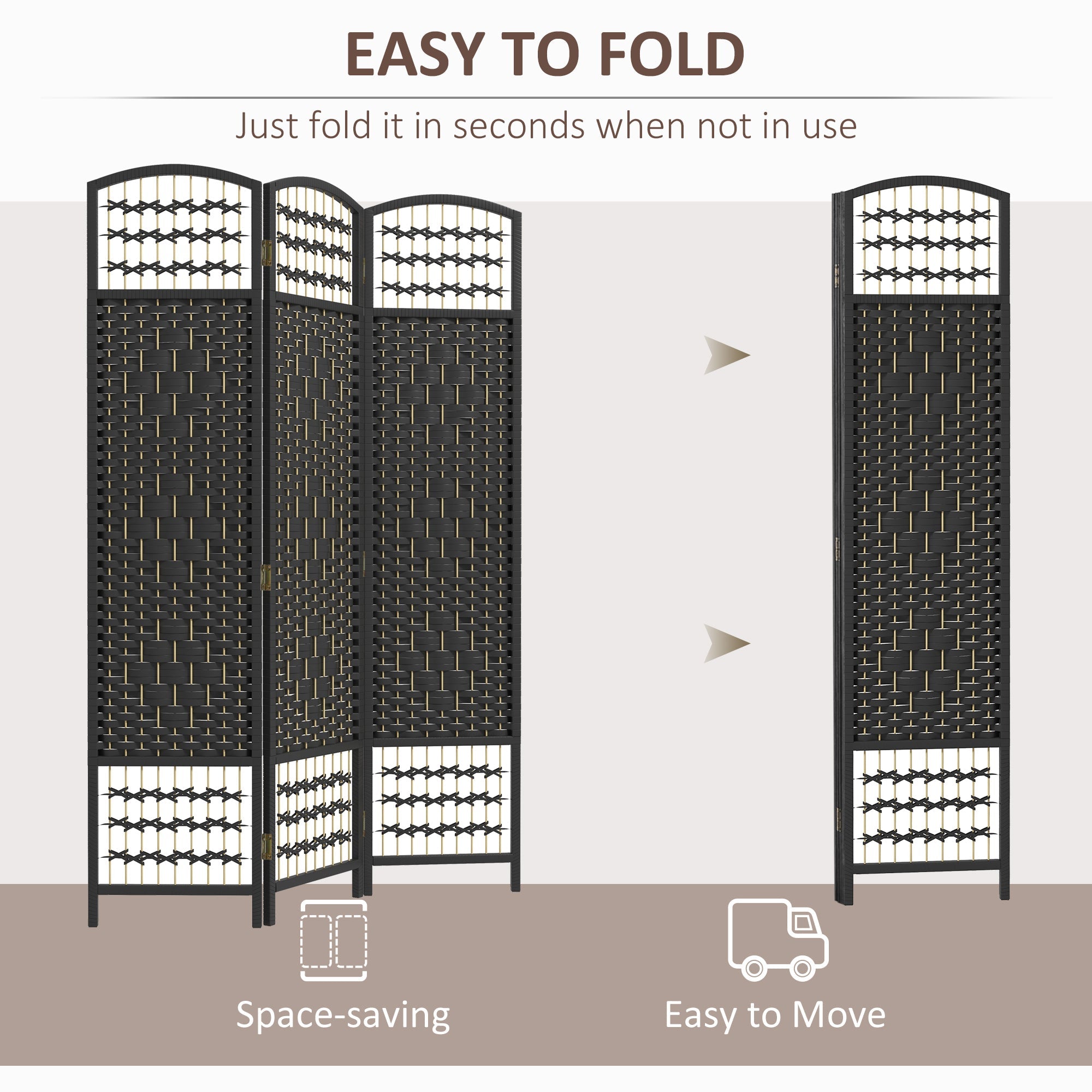 HOMCOM Contemporary Wave Design Room Separator: 3-Panel Folding Privacy Divider for Home/Office Use, Sleek Black Finish