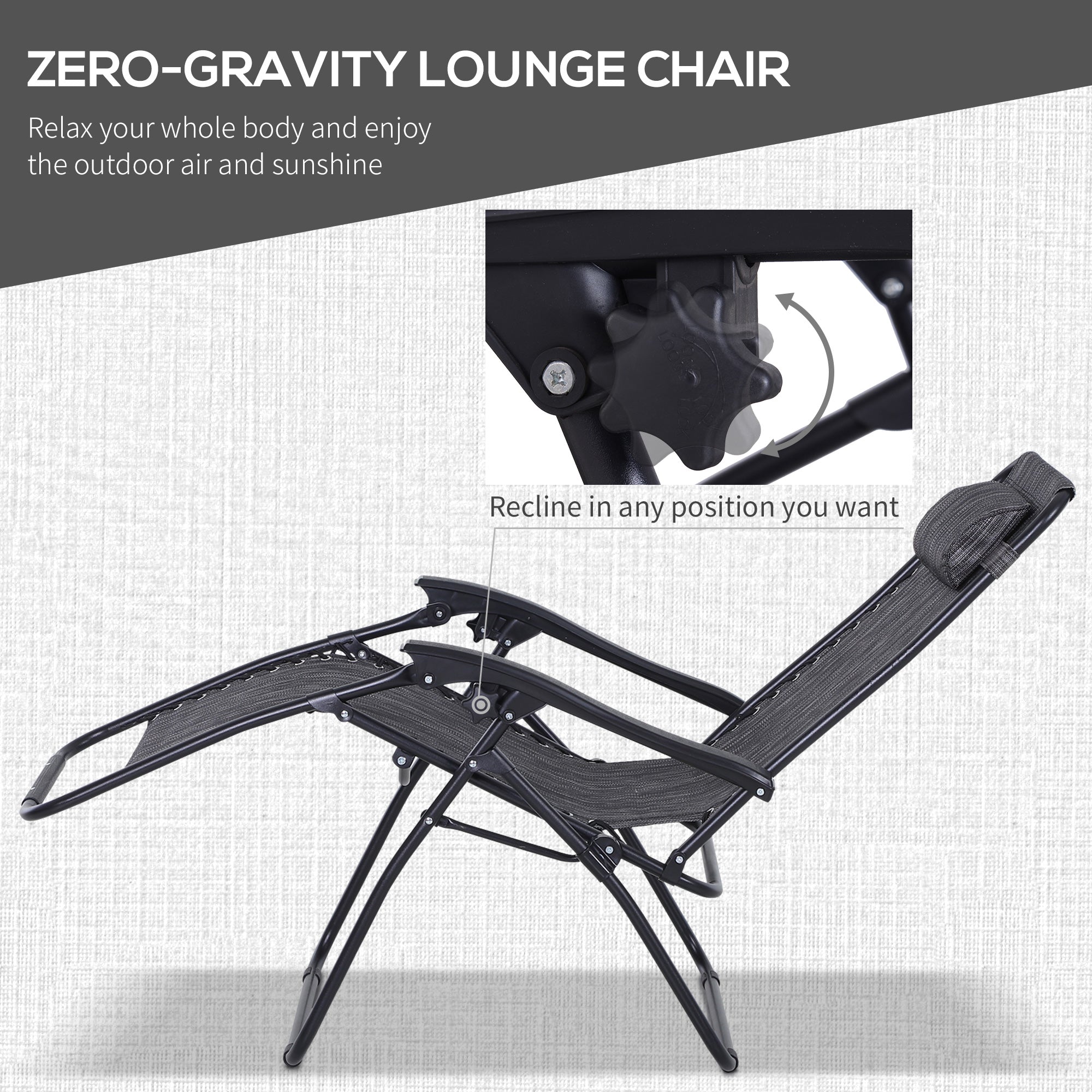 Outsunny Gravity-Defying Comfort: 3pcs Zero Gravity Lounger Chair Set, Patio Chaise Lounge with Side Table, Cup Holder, Dark Grey