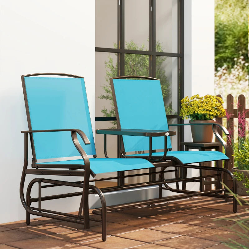 Patio Glider Rocking Chair 2 Person Outdoor Loveseat Rocker Garden Furniture Bench, Blue