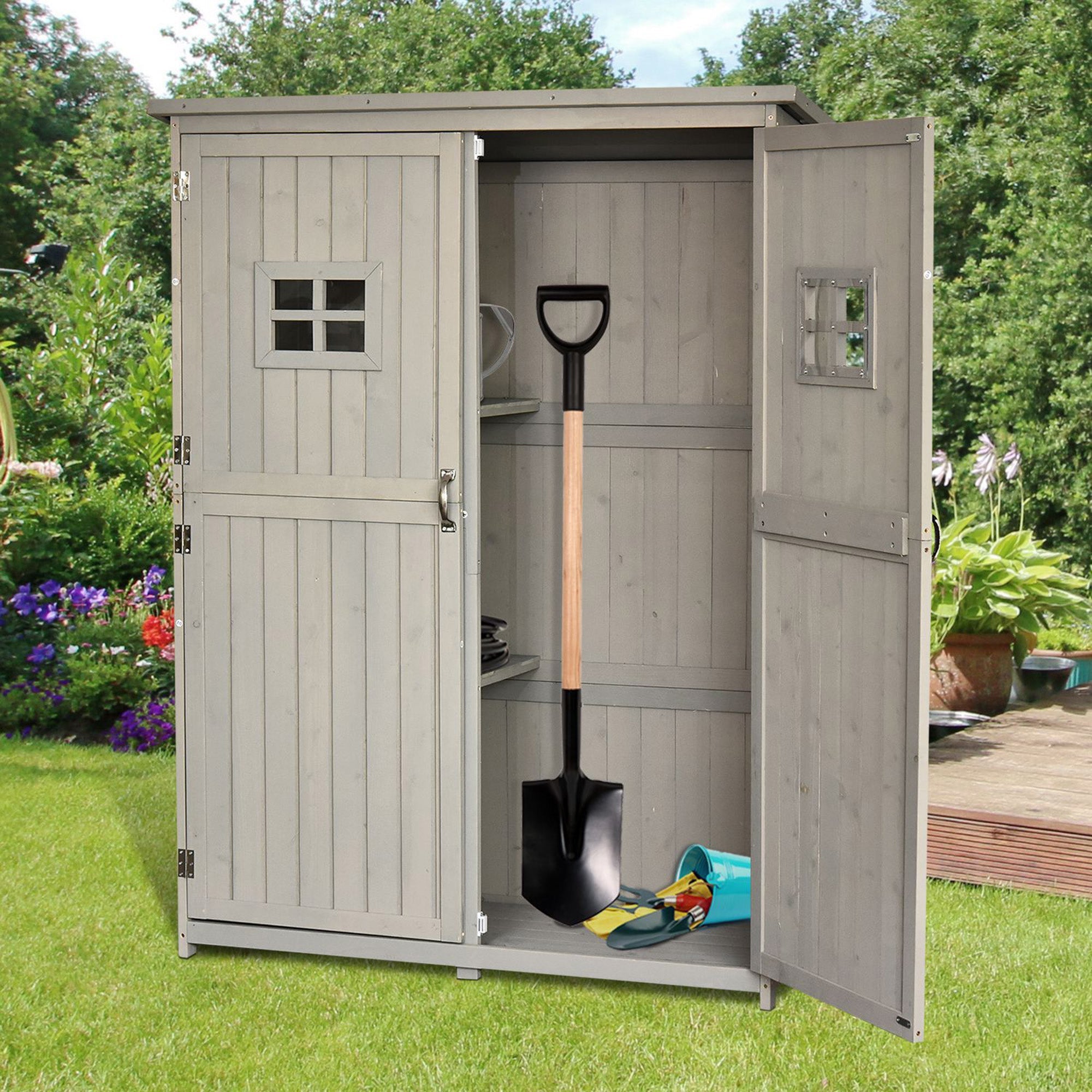 Outsunny Wooden Garden Storage Shed 4x1.5ft Outdoor Tool Organizer with Windows Double Door