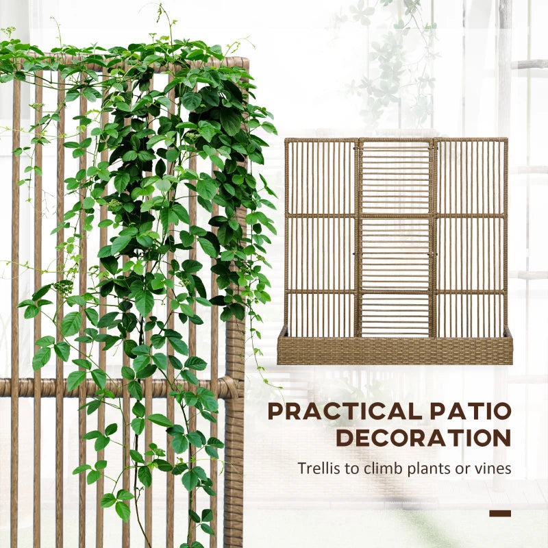 Raised Garden Bed with Lattice Trellis, Rattan Outdoor Planter with Storage for Garden, Patio, Balcony, Sand Brown