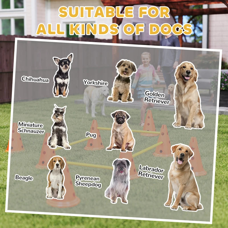 Dog Agility Hurdle Cone Set, Adjustable Obstacle Course Equipment with 8 Cones & 8 Poles, Carry Bag, Orange
