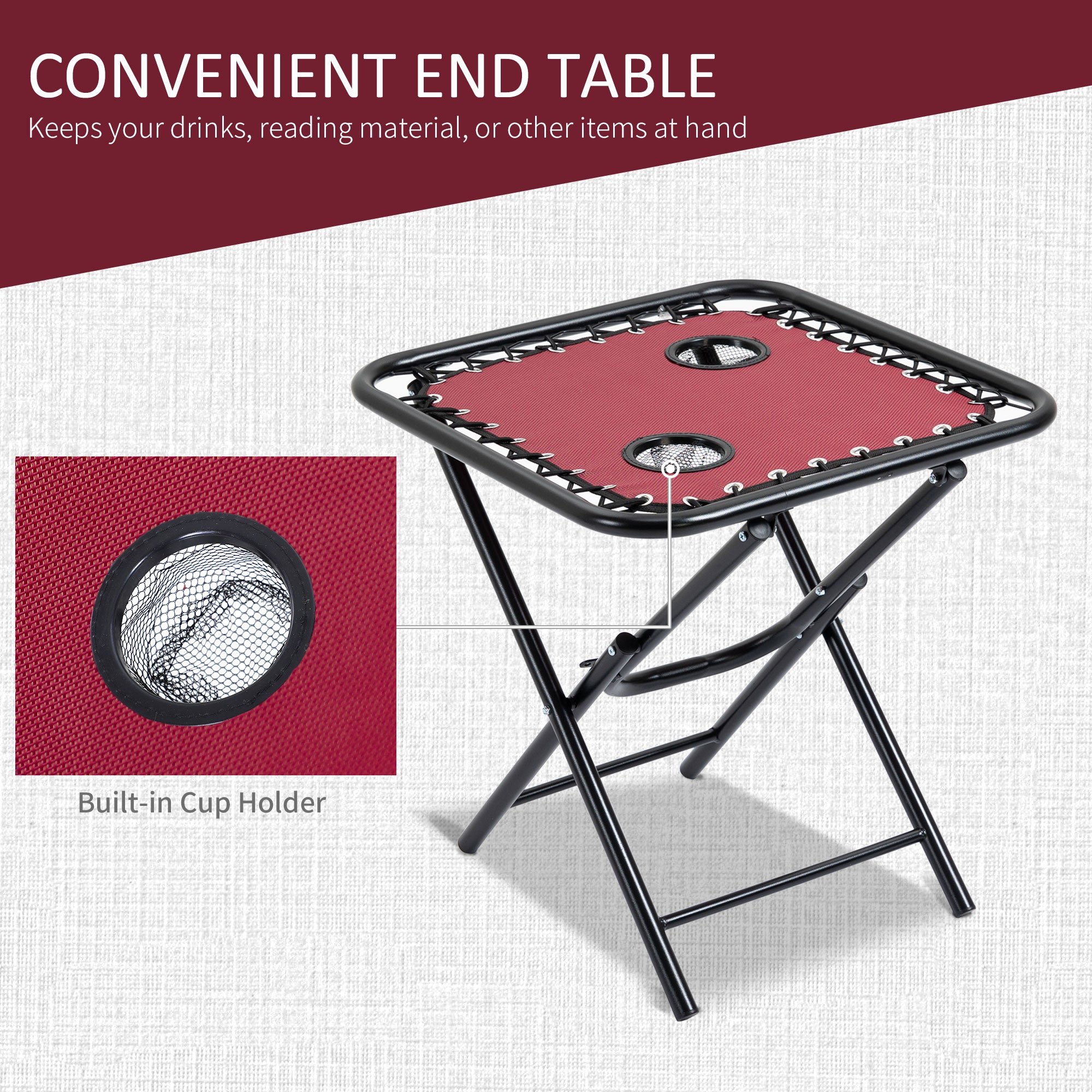 Outsunny Zero Gravity Chair Set of 2 Patio Chair with Side Table Cupholders and Pillows for Pool, Backyard, Lawn, Beach, Red